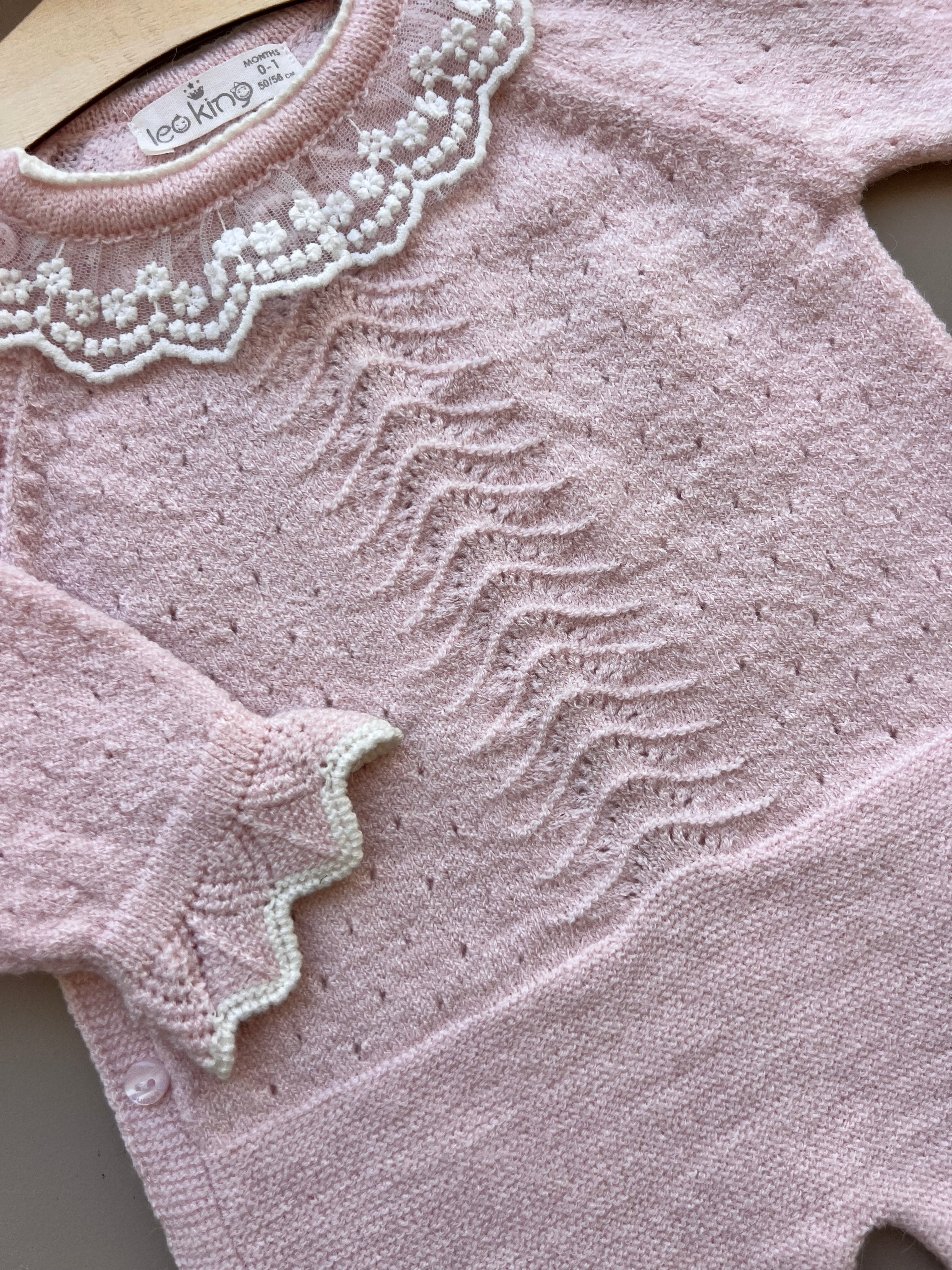 Pink/White Ruffle Natural Wool Overall