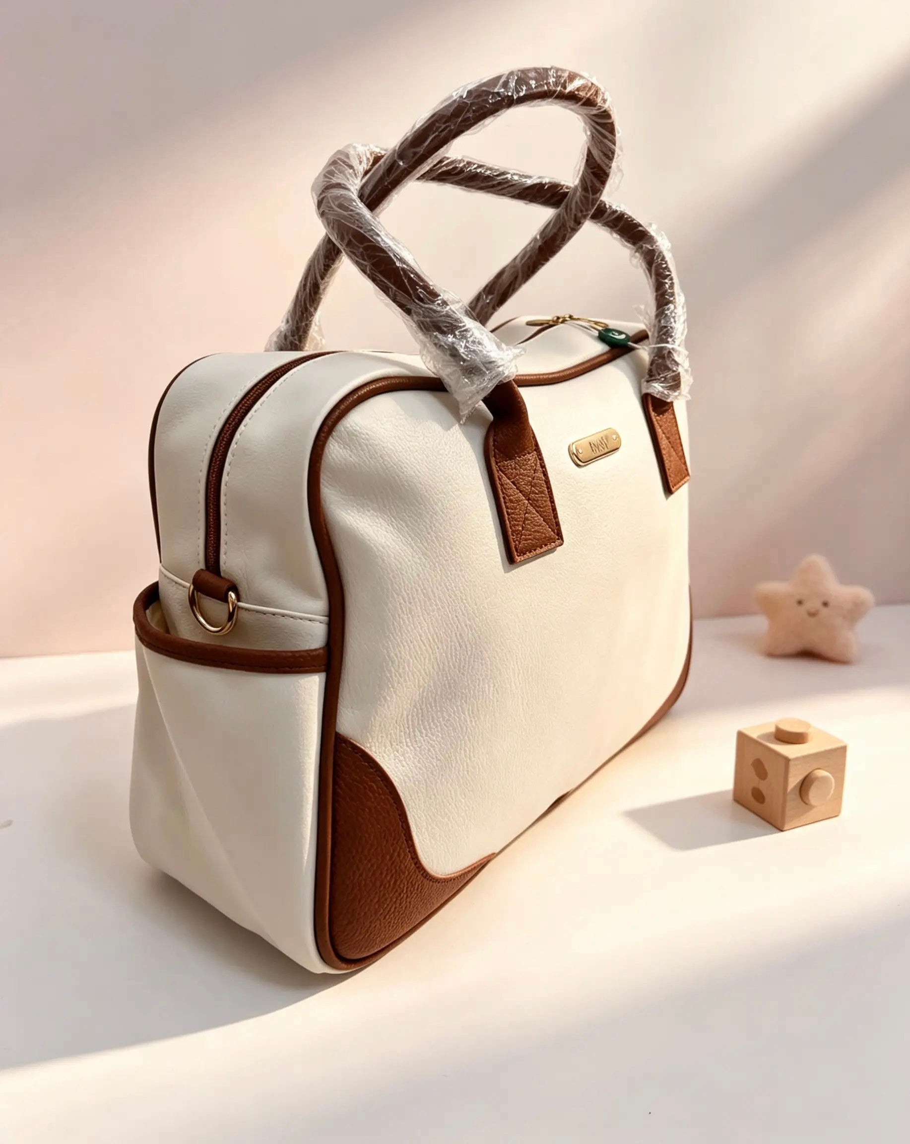 Zebra Beige Jumbo Leather Diaper Bag
