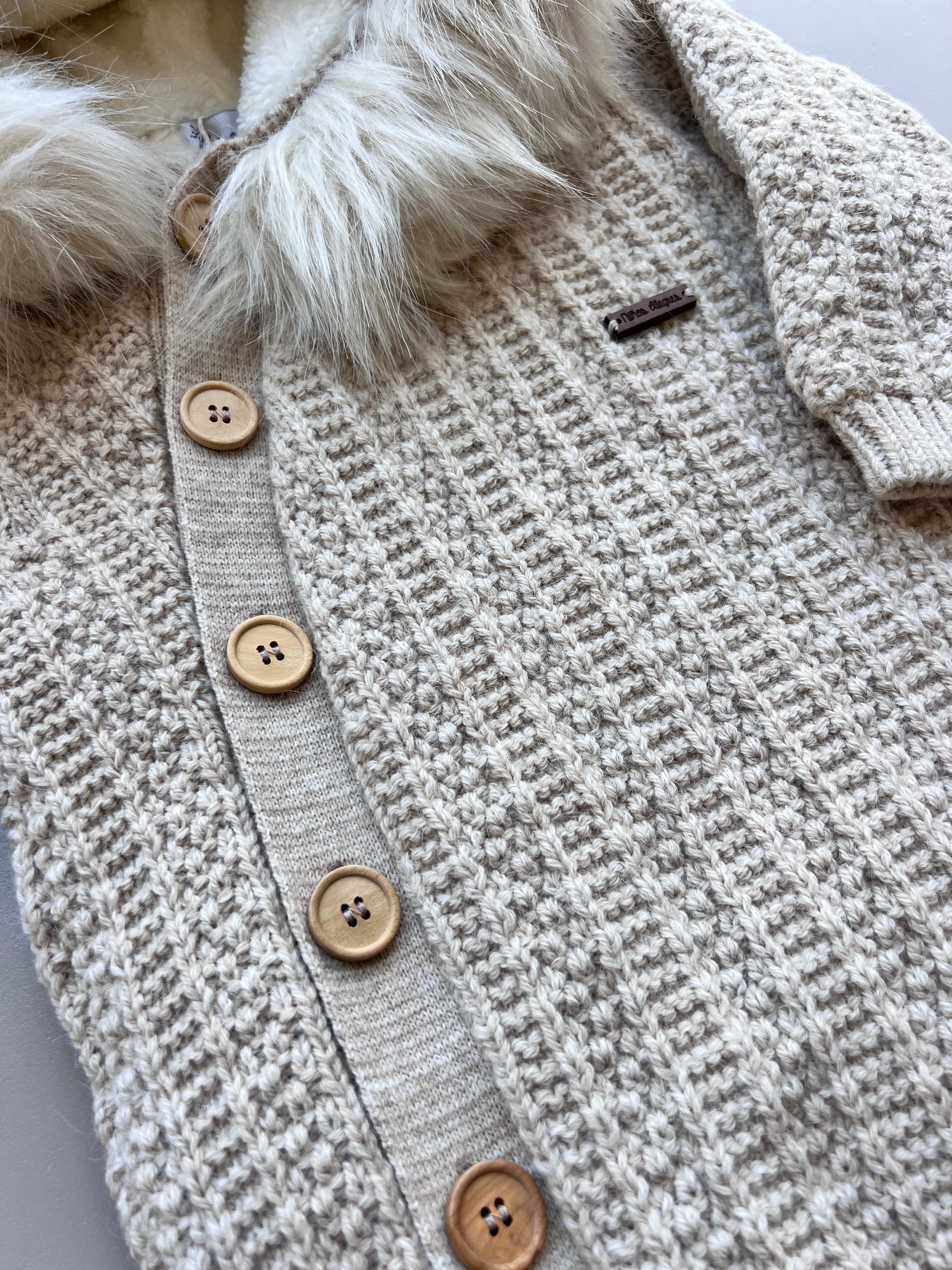 Beige Thick Wool Fur Inside Overall With Mittens 2Pcs