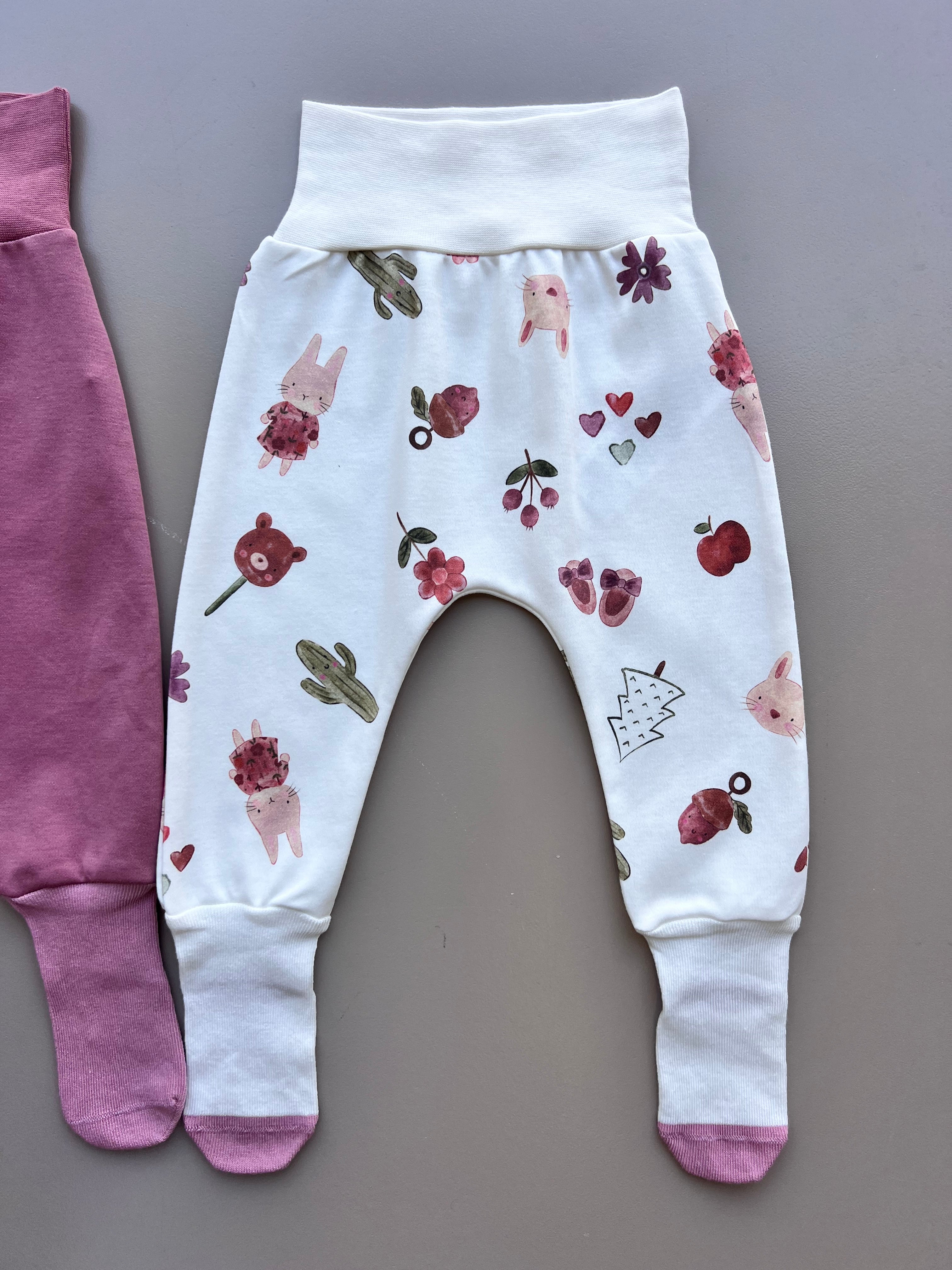 Pink & Purple GOTS™ Certified Organic Cotton Bunny Footed Pants 3 Pcs Set