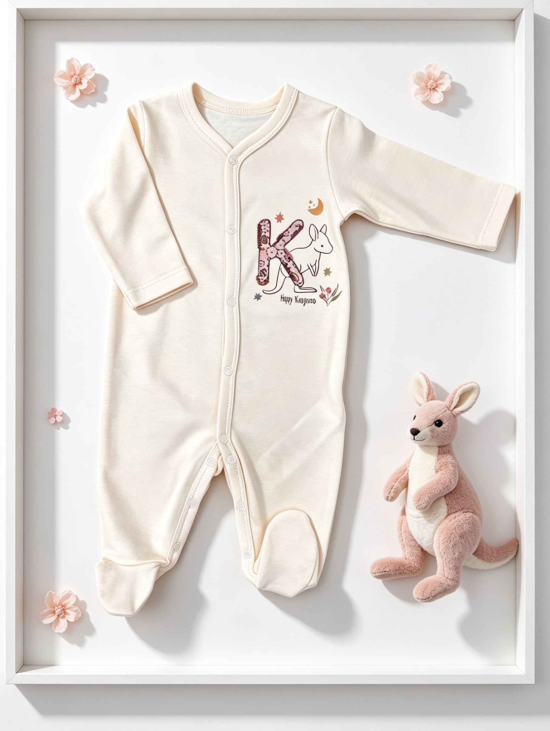 Light Beige Kangaroo GOTS™ Certified Organic Cotton Footed Overall
