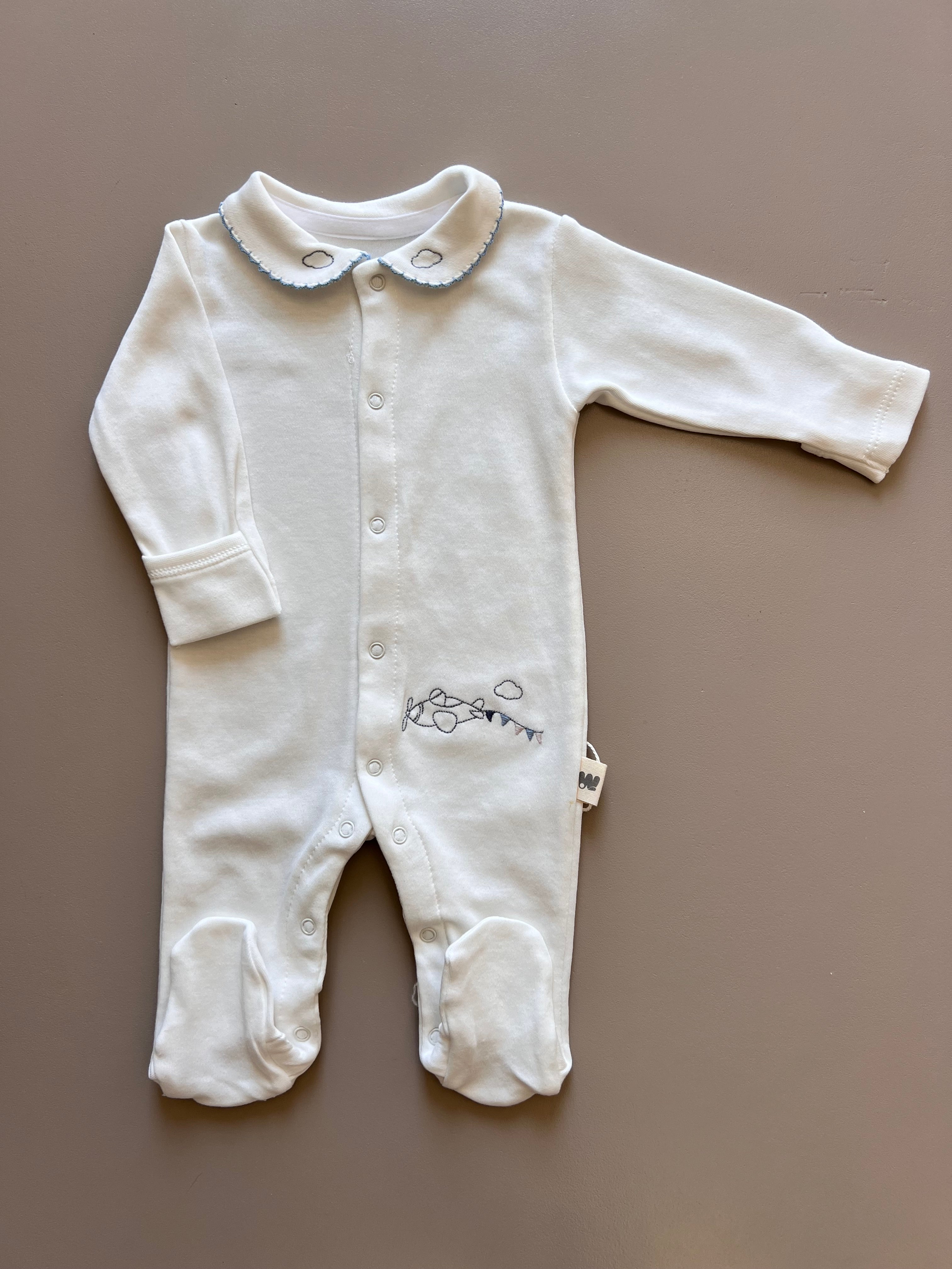 Off-White Long Sleeve & Blue Collar Footed Overall