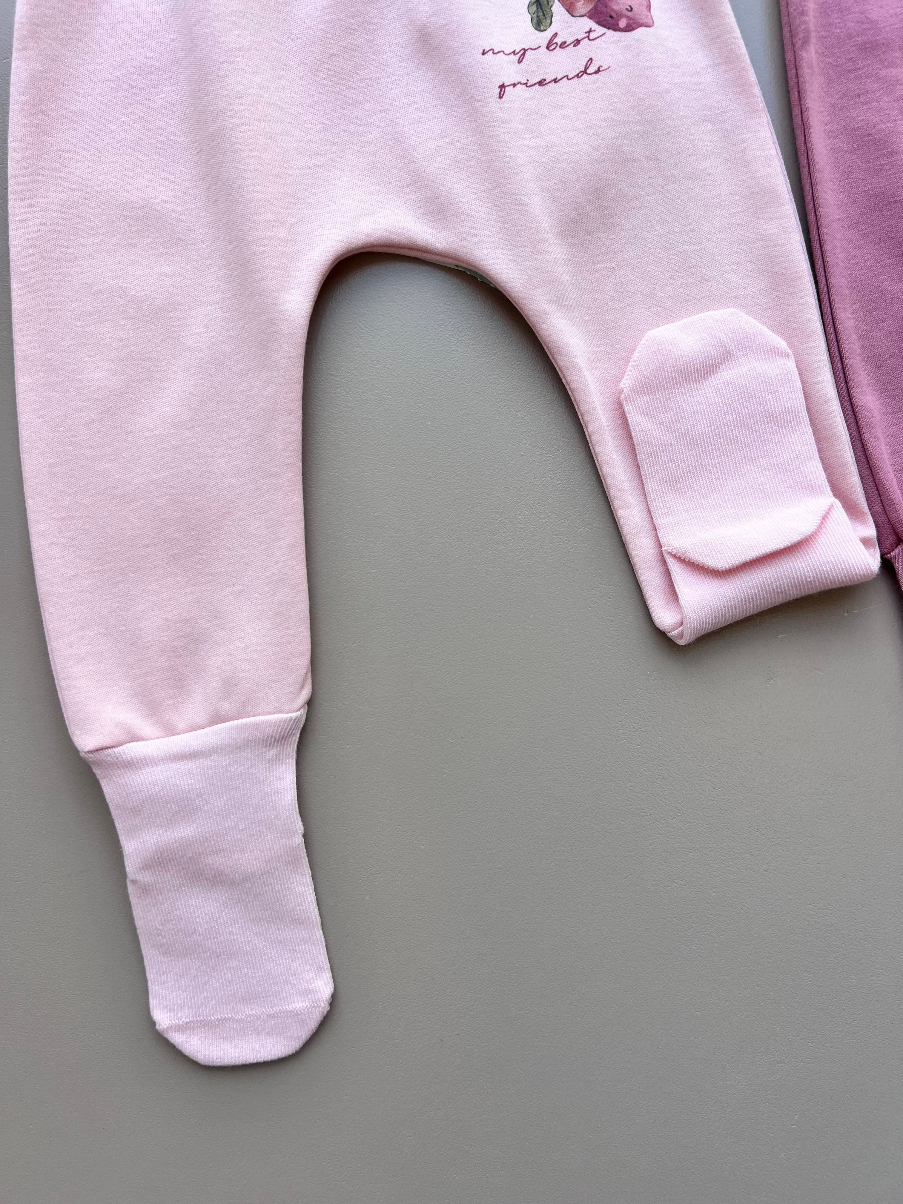 Pink & Purple GOTS™ Certified Organic Cotton Bunny Footed Pants 3 Pcs Set