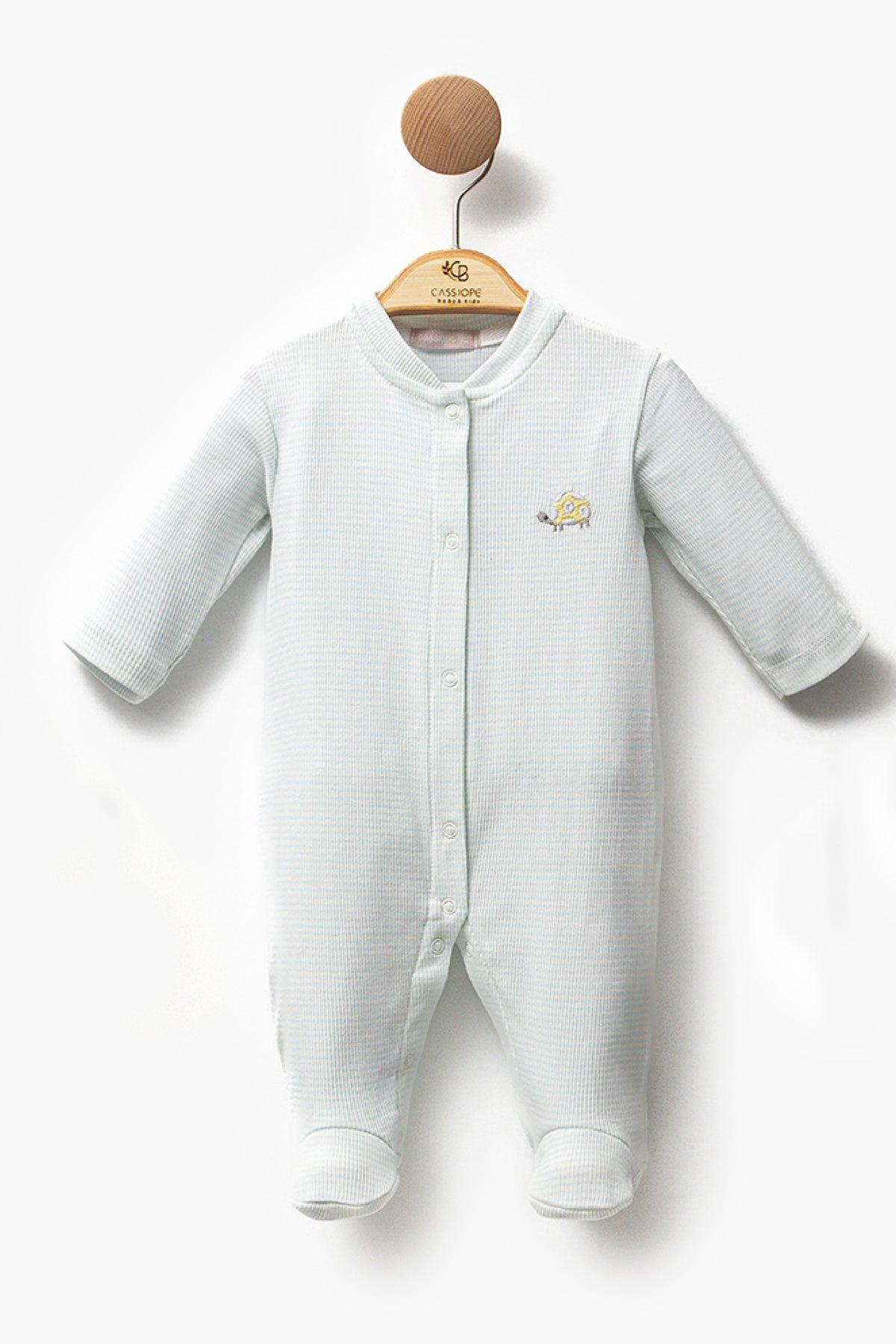 Aqua Stripped Thick Cotton Footed Overall - La Farandole Paris
