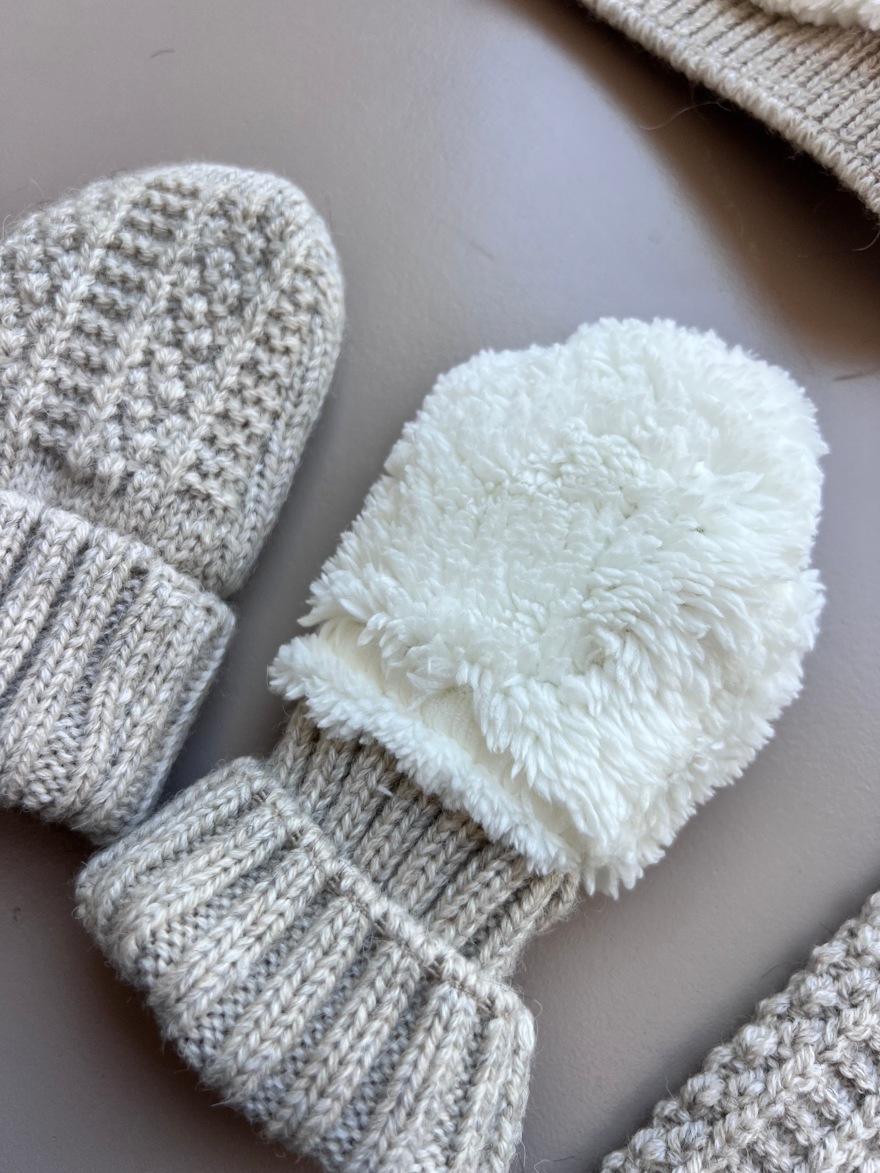 Thick Wool Fur Inside Top, Pants and Mittens 3 Pcs