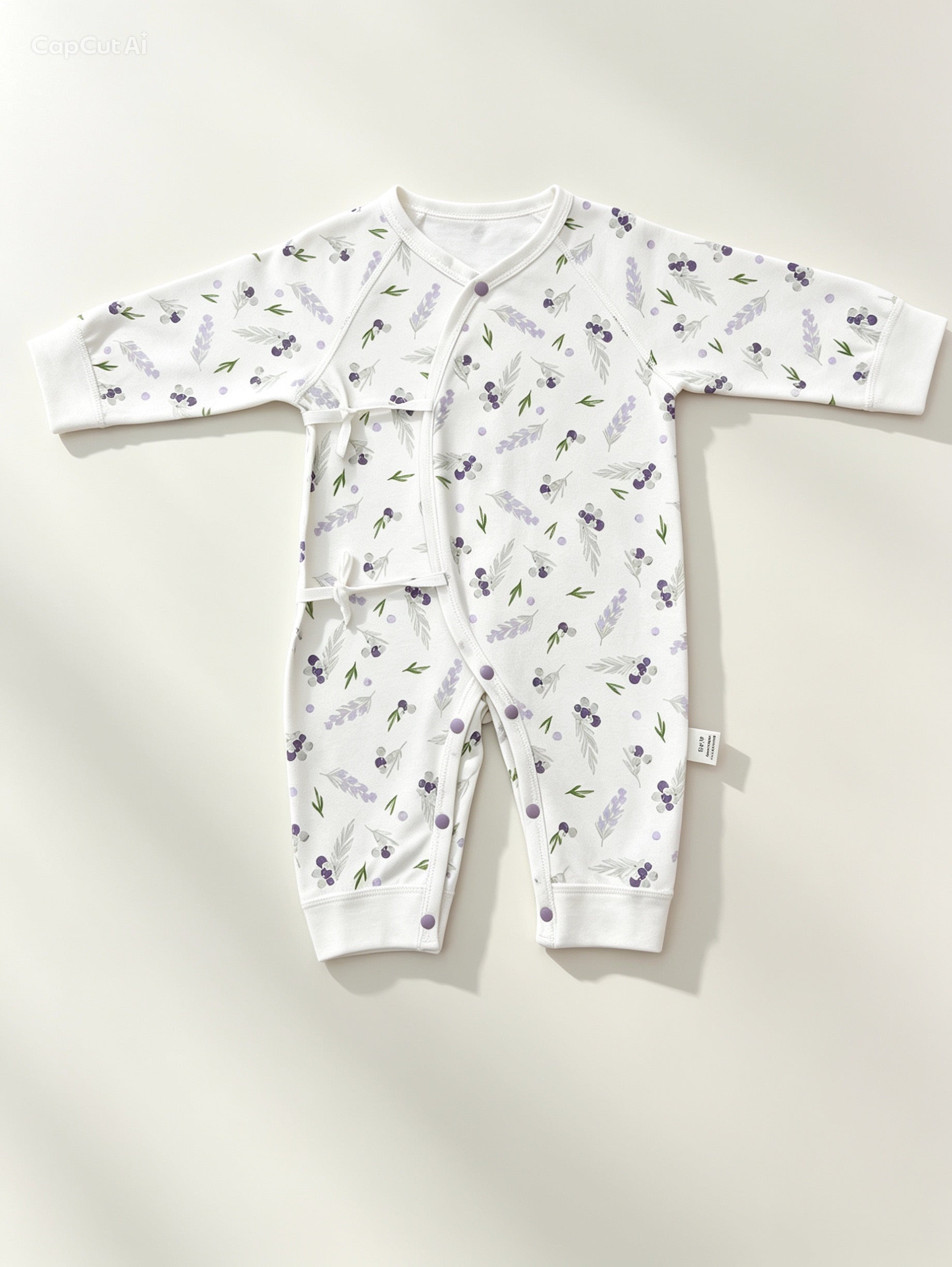 White & Purple Double Breasted Cotton Overall