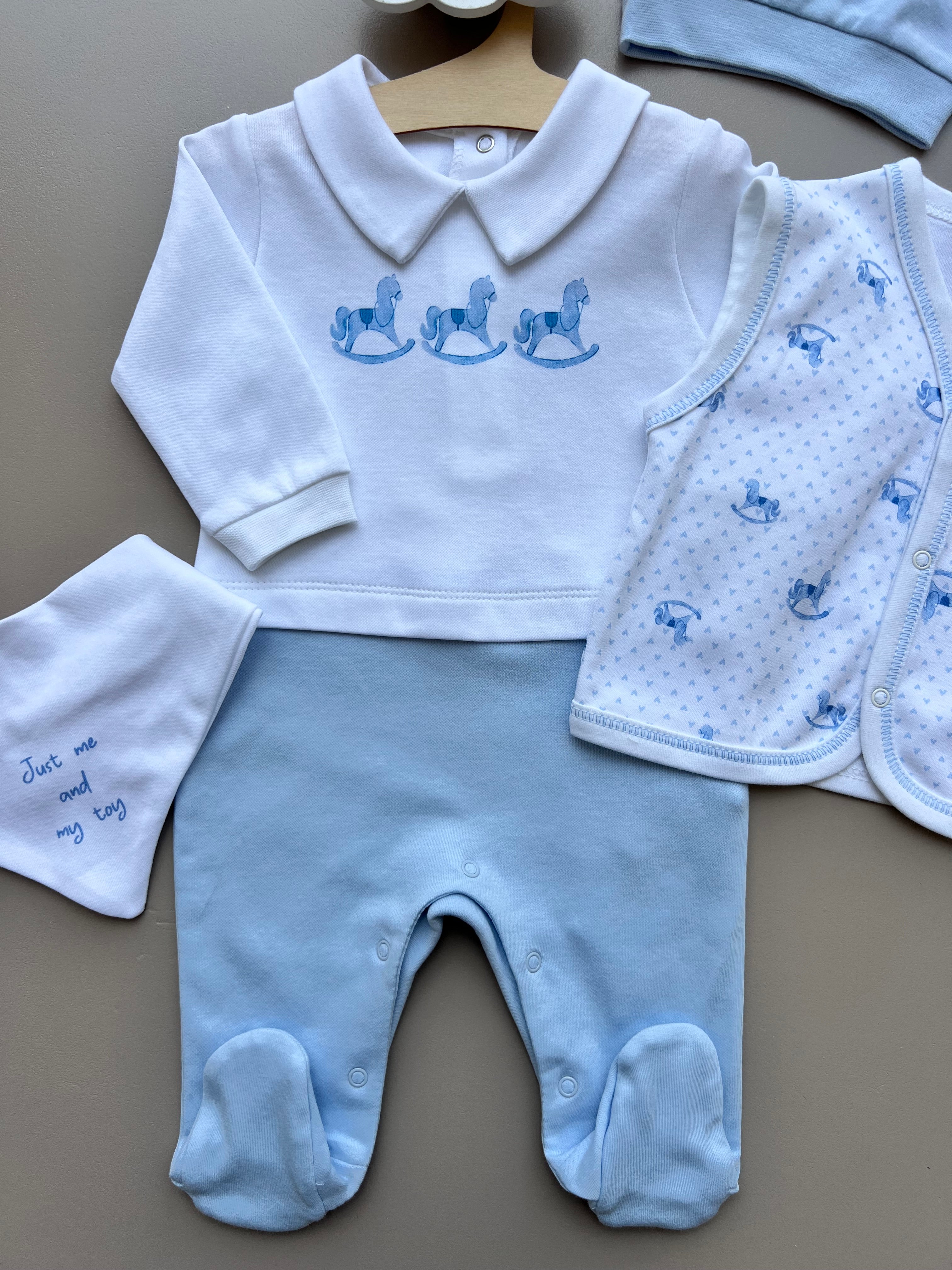 Blue & white GOTS™ Certified Organic Cotton My Toy Overall 4 pcs Set