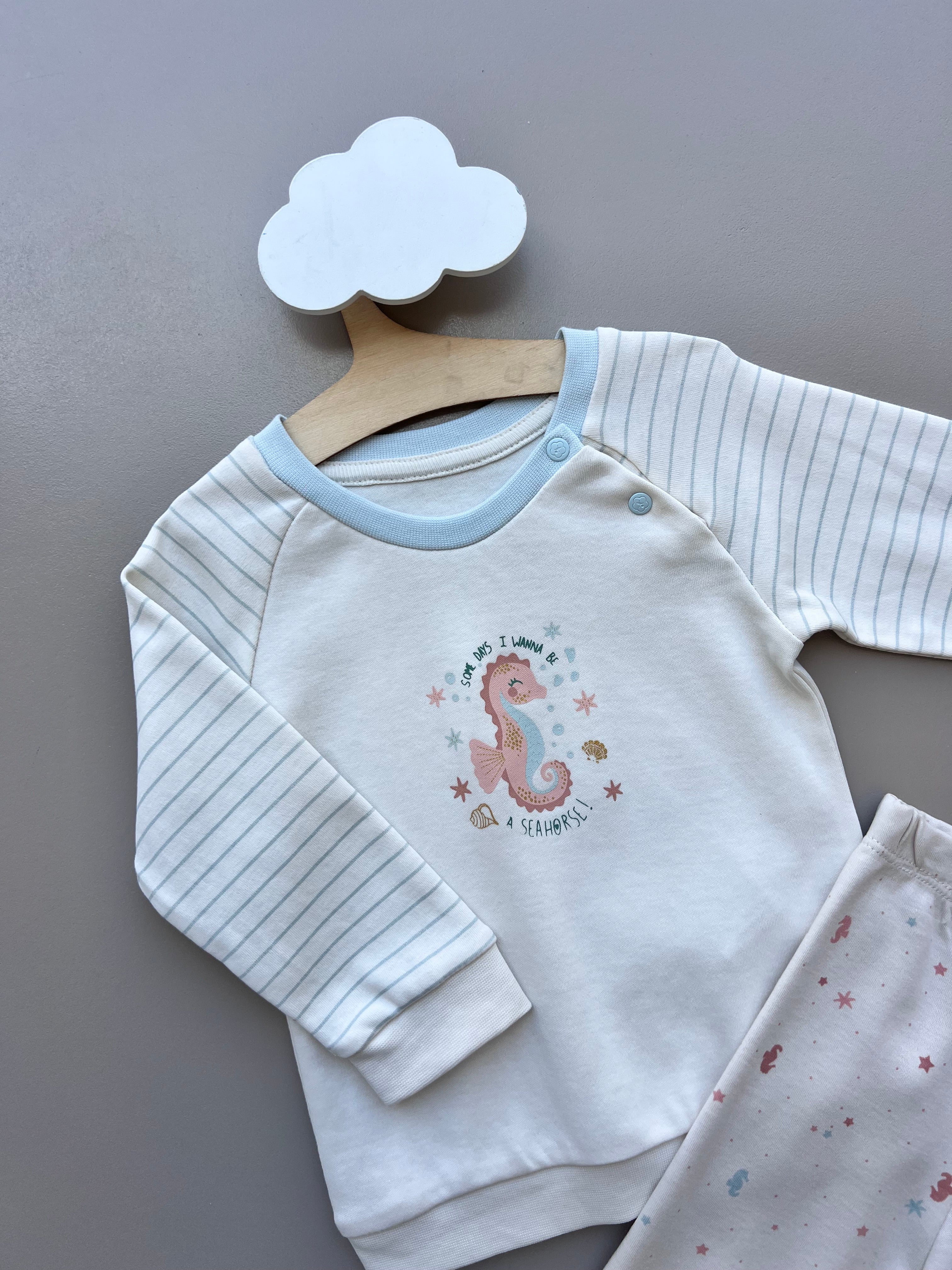 Beige and Blue Seahorse Cotton Survetement