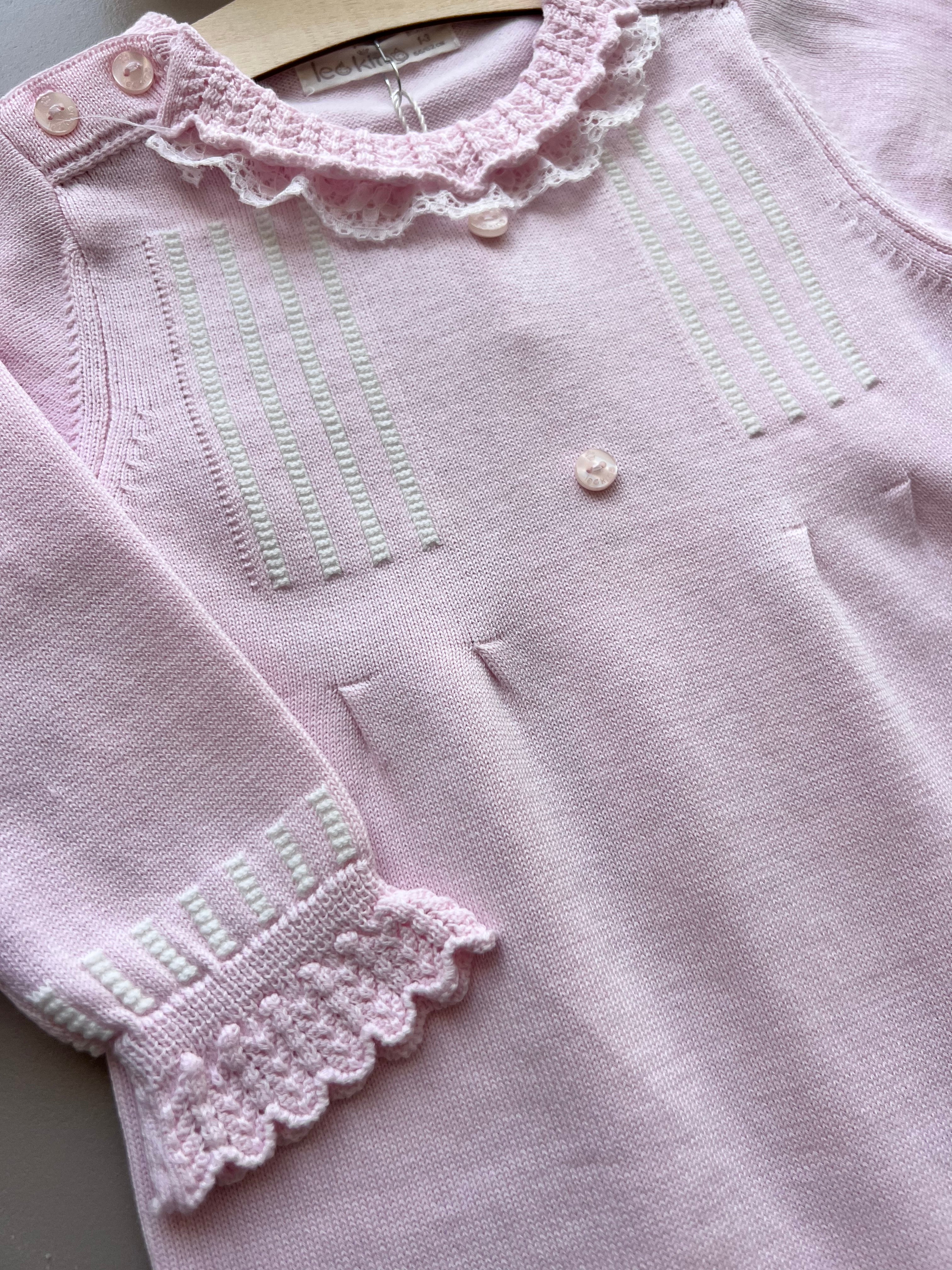 Light Pink/White Ruffles Organic Cotton Overall With Hat