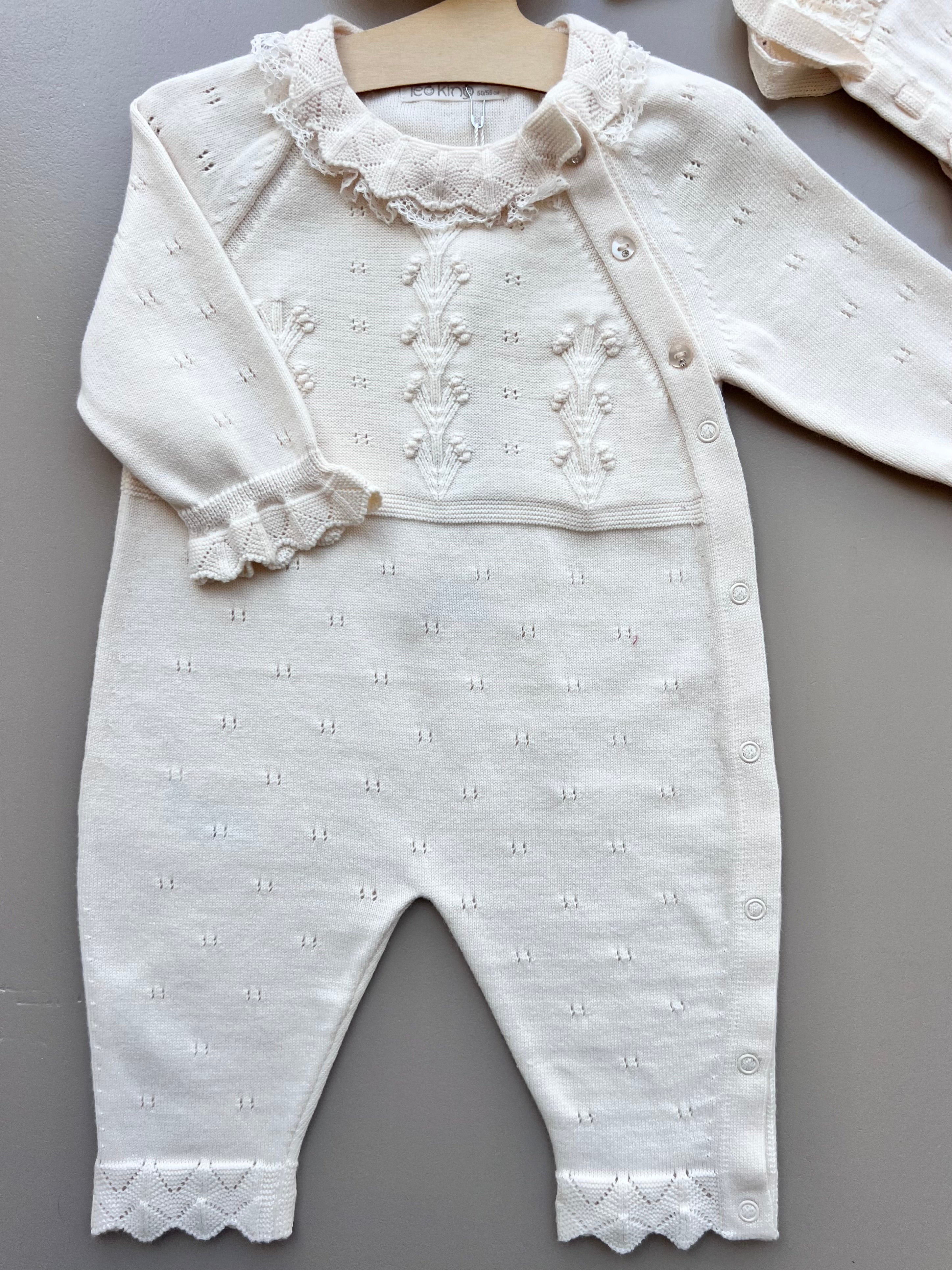 Light Beige Organic Cotton 2 Pcs Overall With Hat