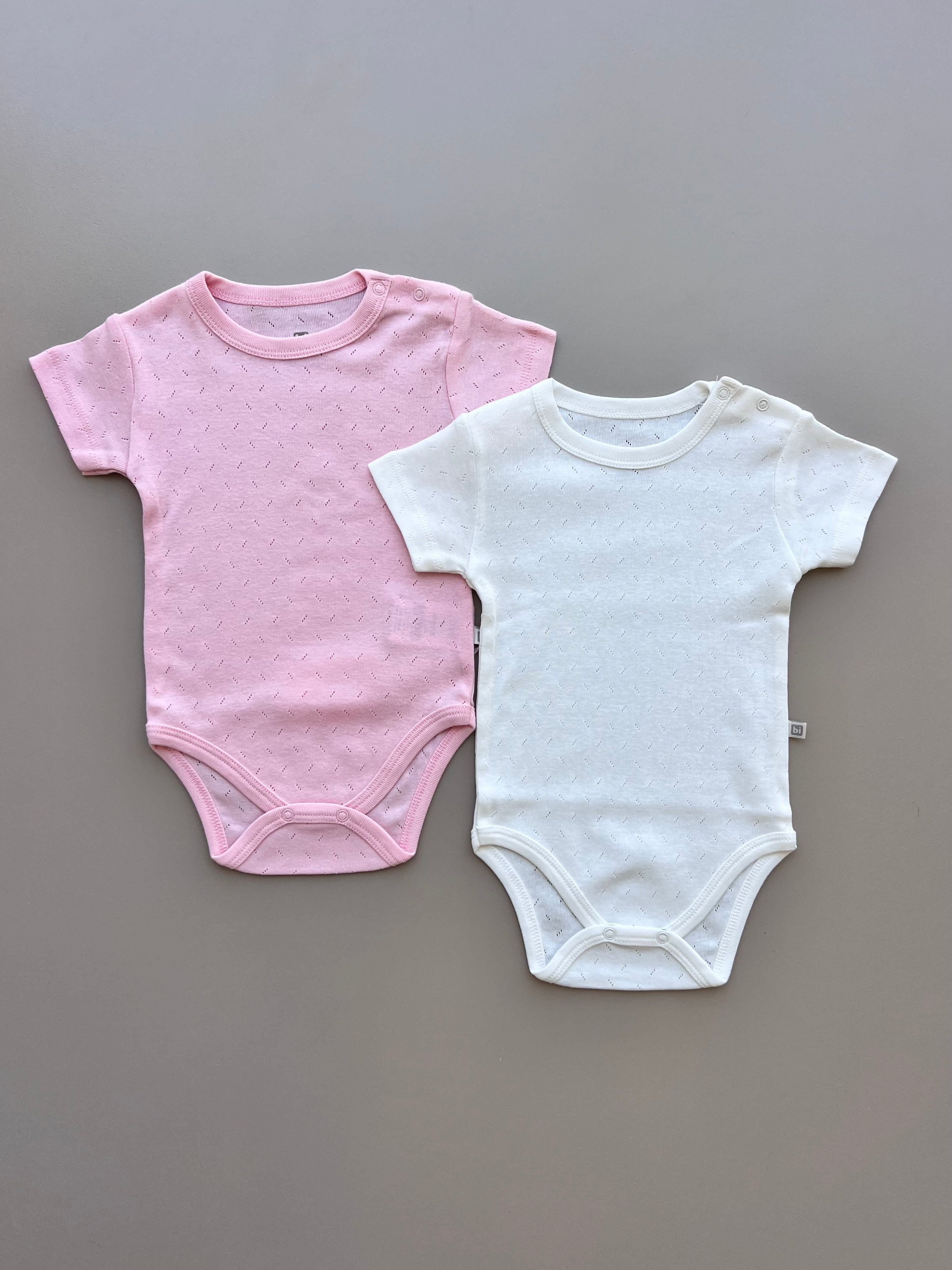 Pink And White Organic Cotton Bodies pack Of 2 Pieces short sleeves