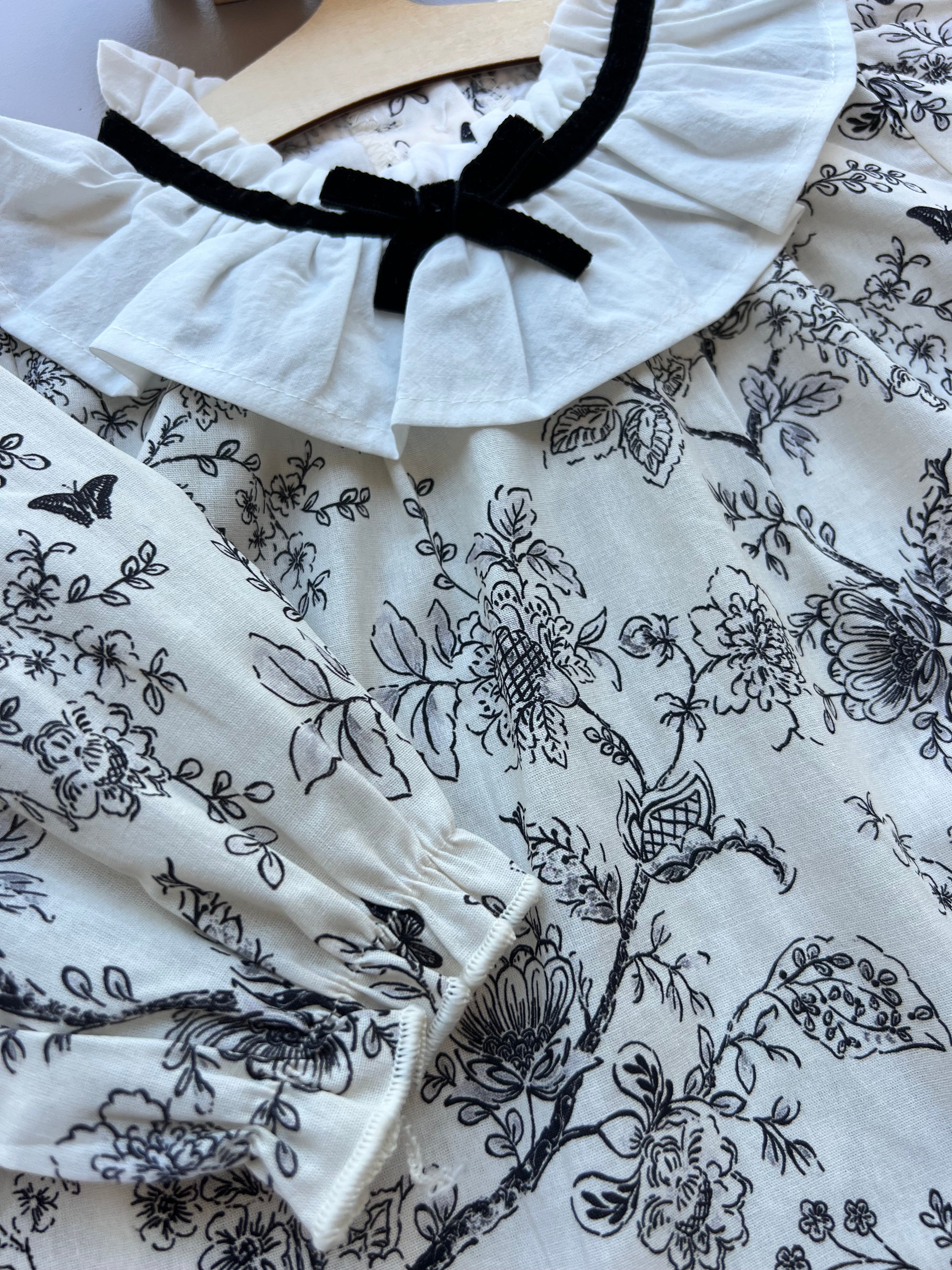 Ecru and Black Vintage Shirt 2pcs Set