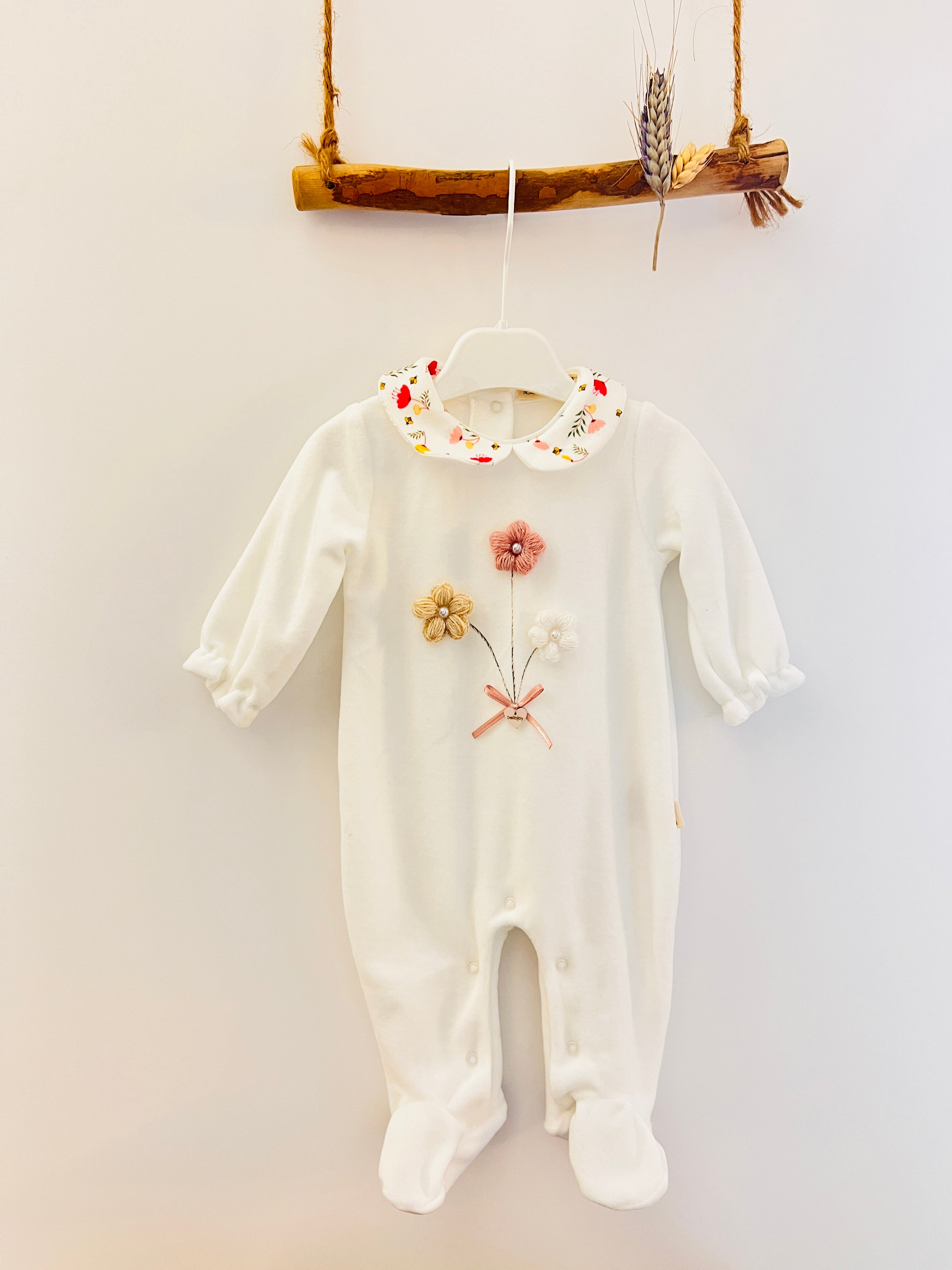 Flower Velvet Footed Overall