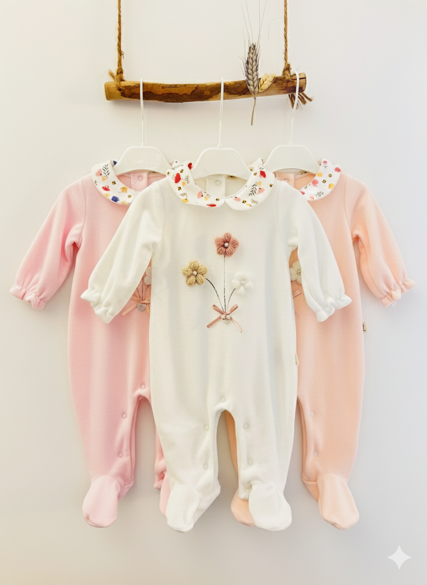 Flower Velvet Footed Overall