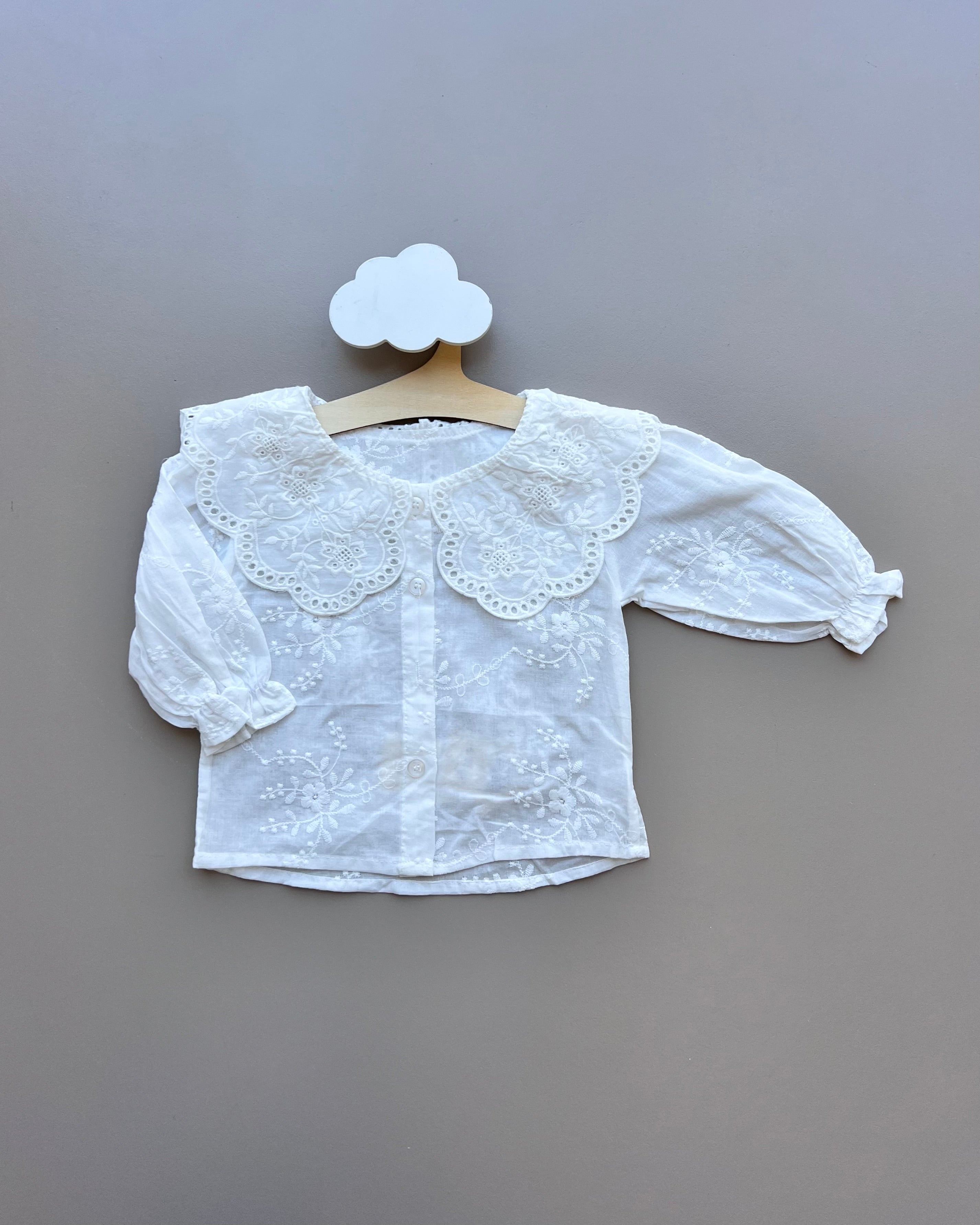 White Embroidered Collar Chemise