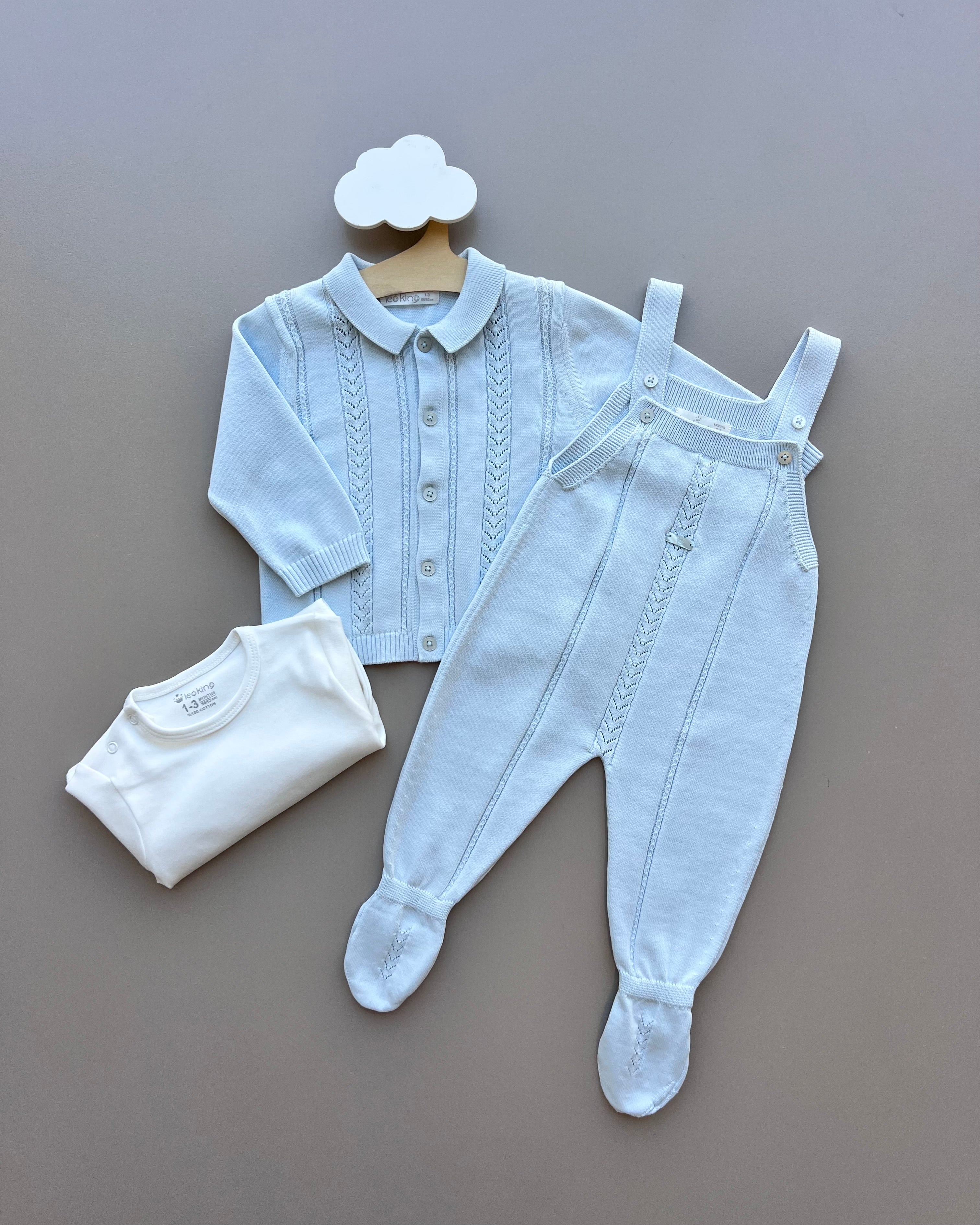 Blue Organic Cotton 3 Pcs Set Salopettes