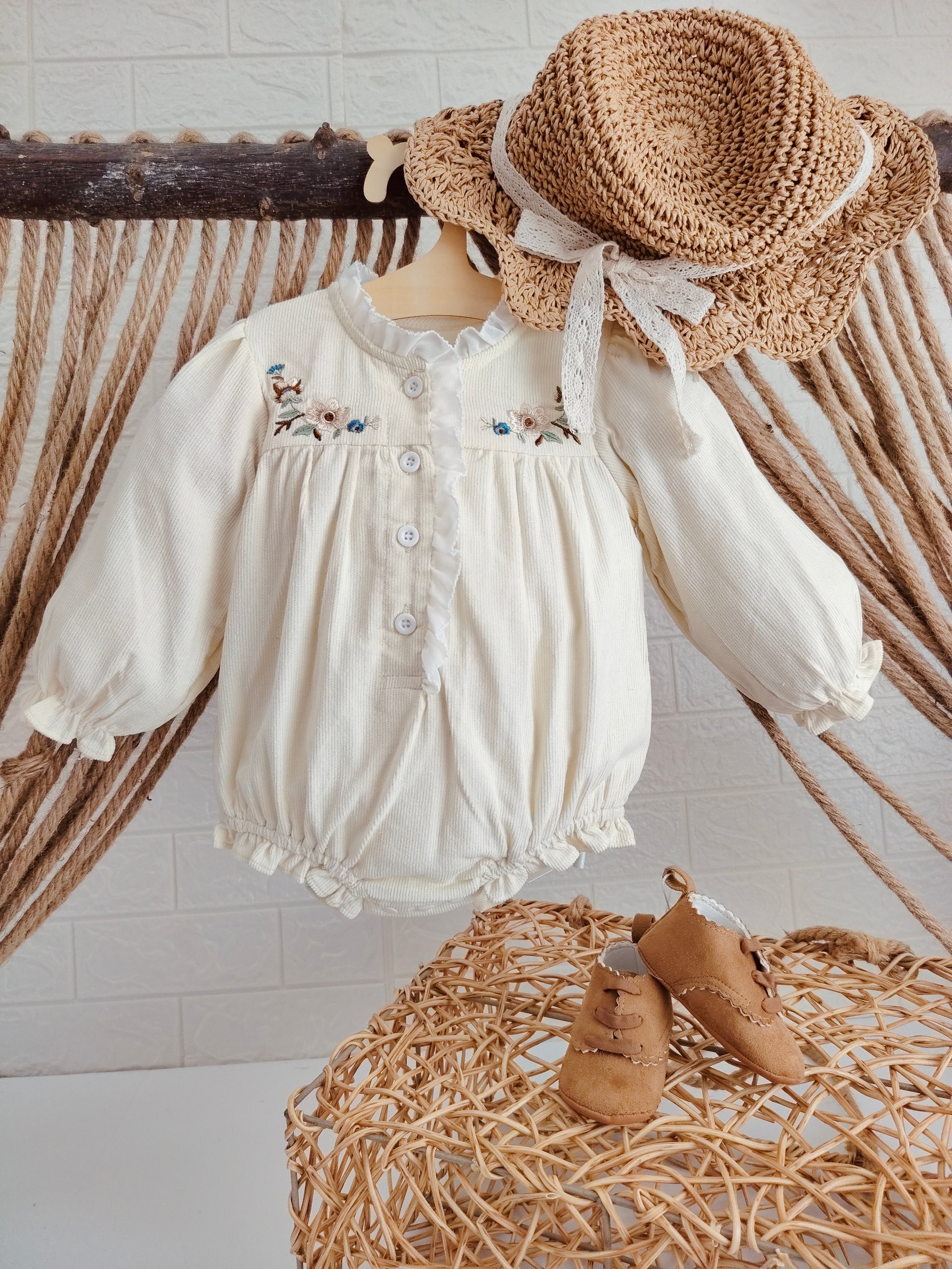 Beige Flower Romper
