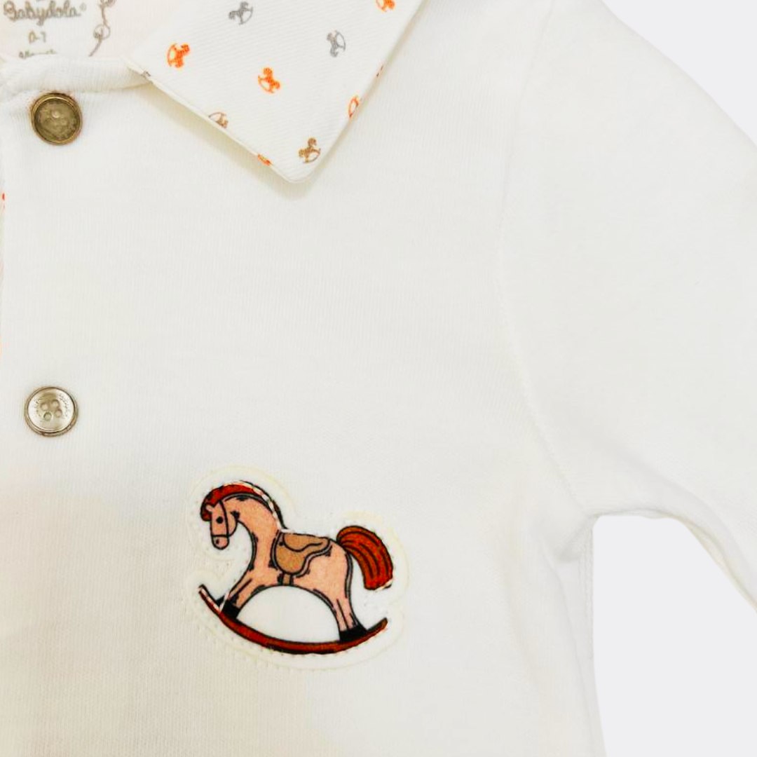 White Organic Cotton overall Horse Theme