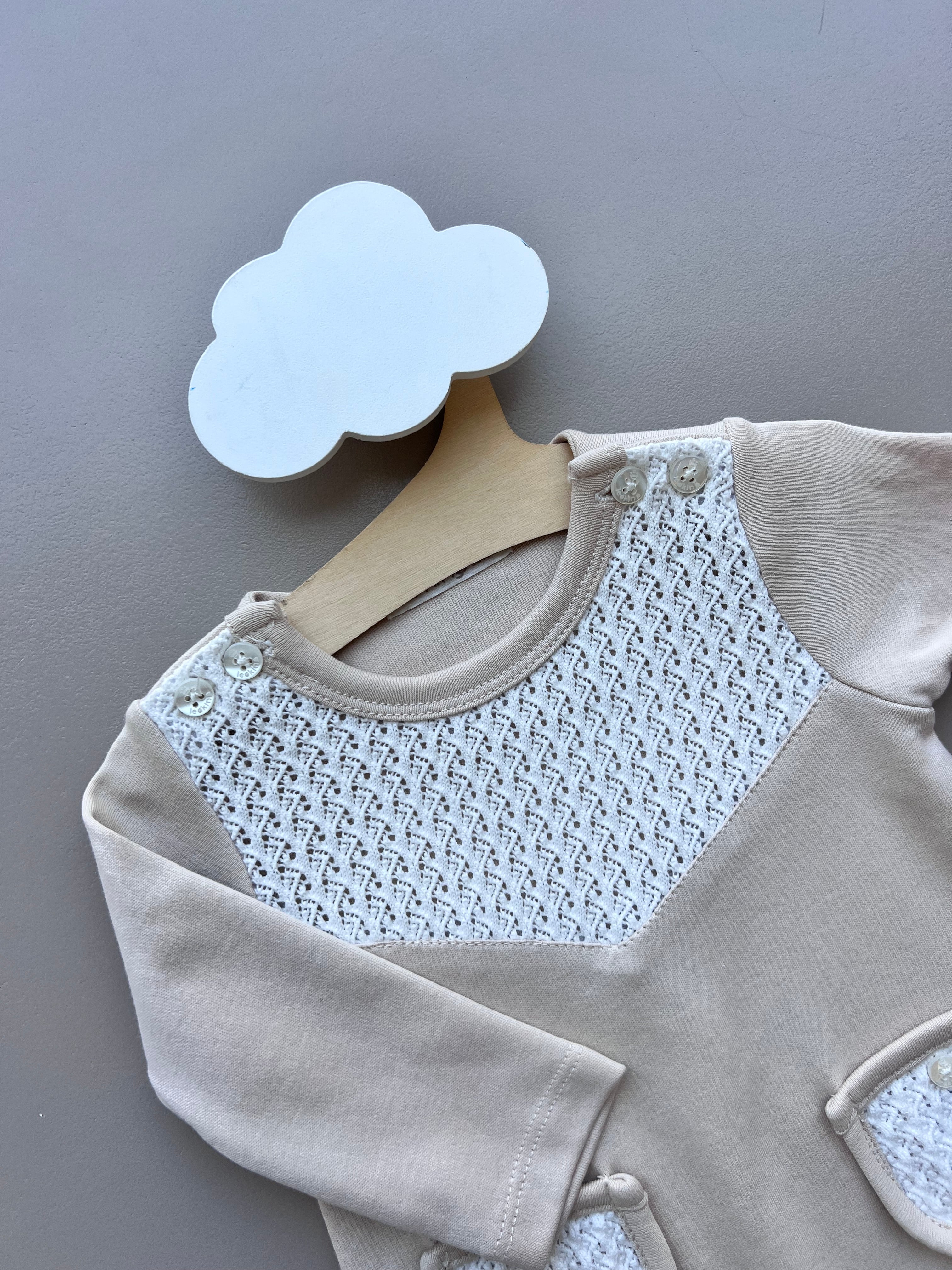 Beige And White Organic Cotton Overall