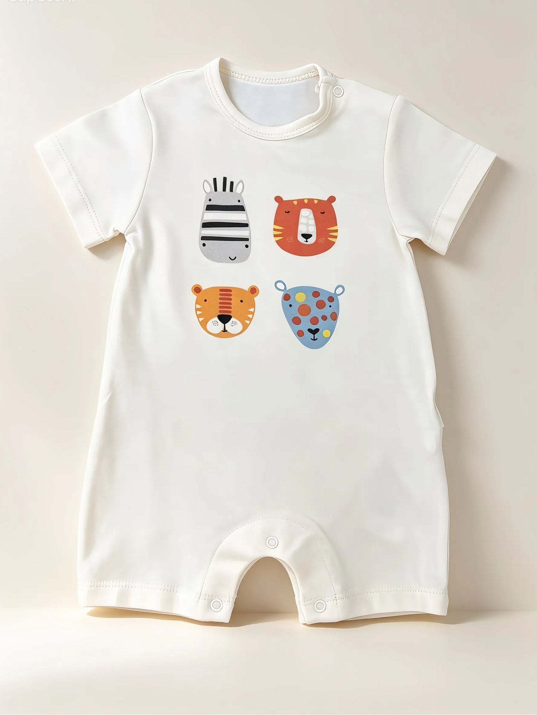 Light Beige Animals GOTS™ Certified Organic Cotton Romper 2 Pcs Pack