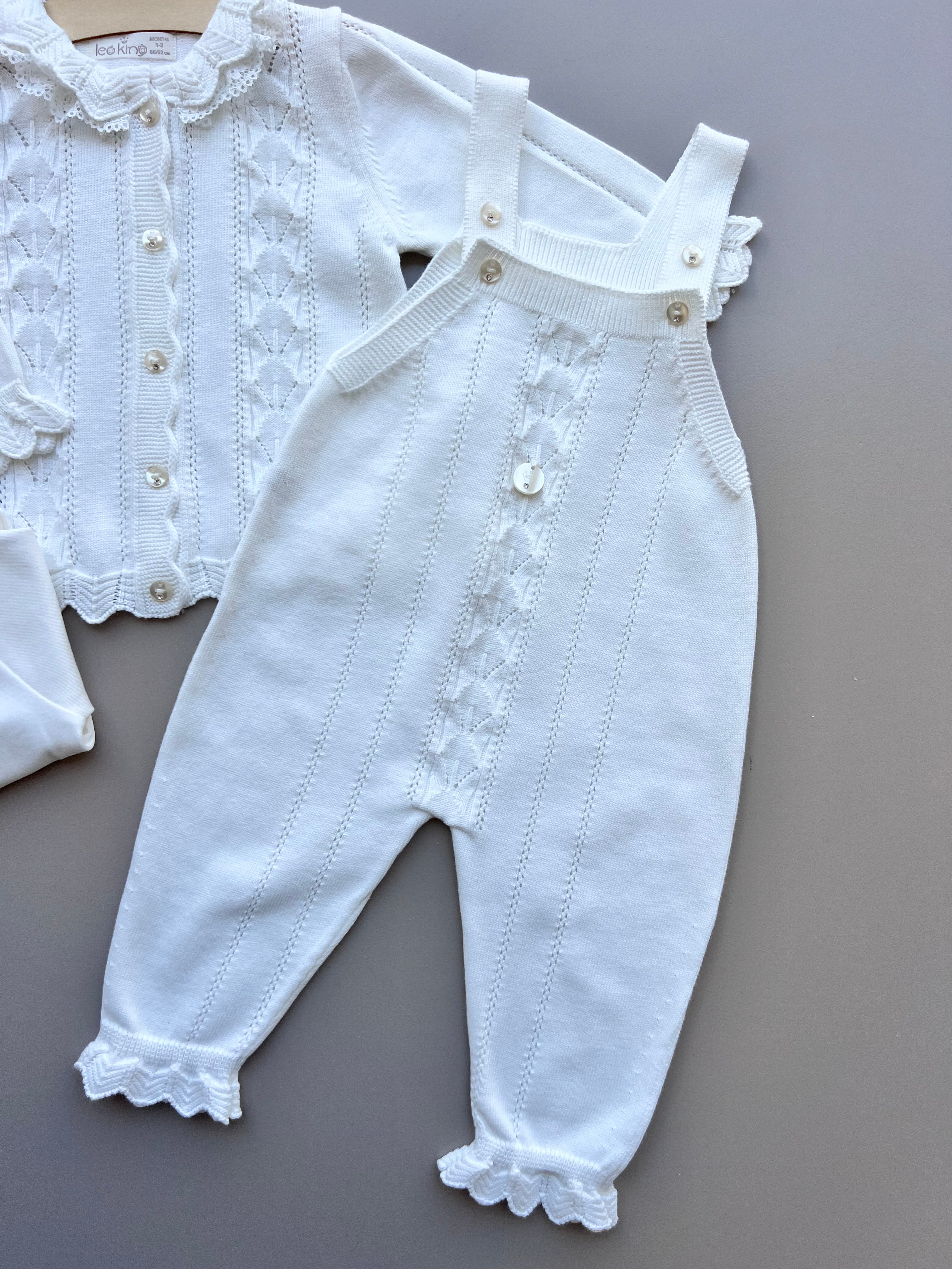 White Ruffles Organic Cotton 3 Pcs Set Salopettes