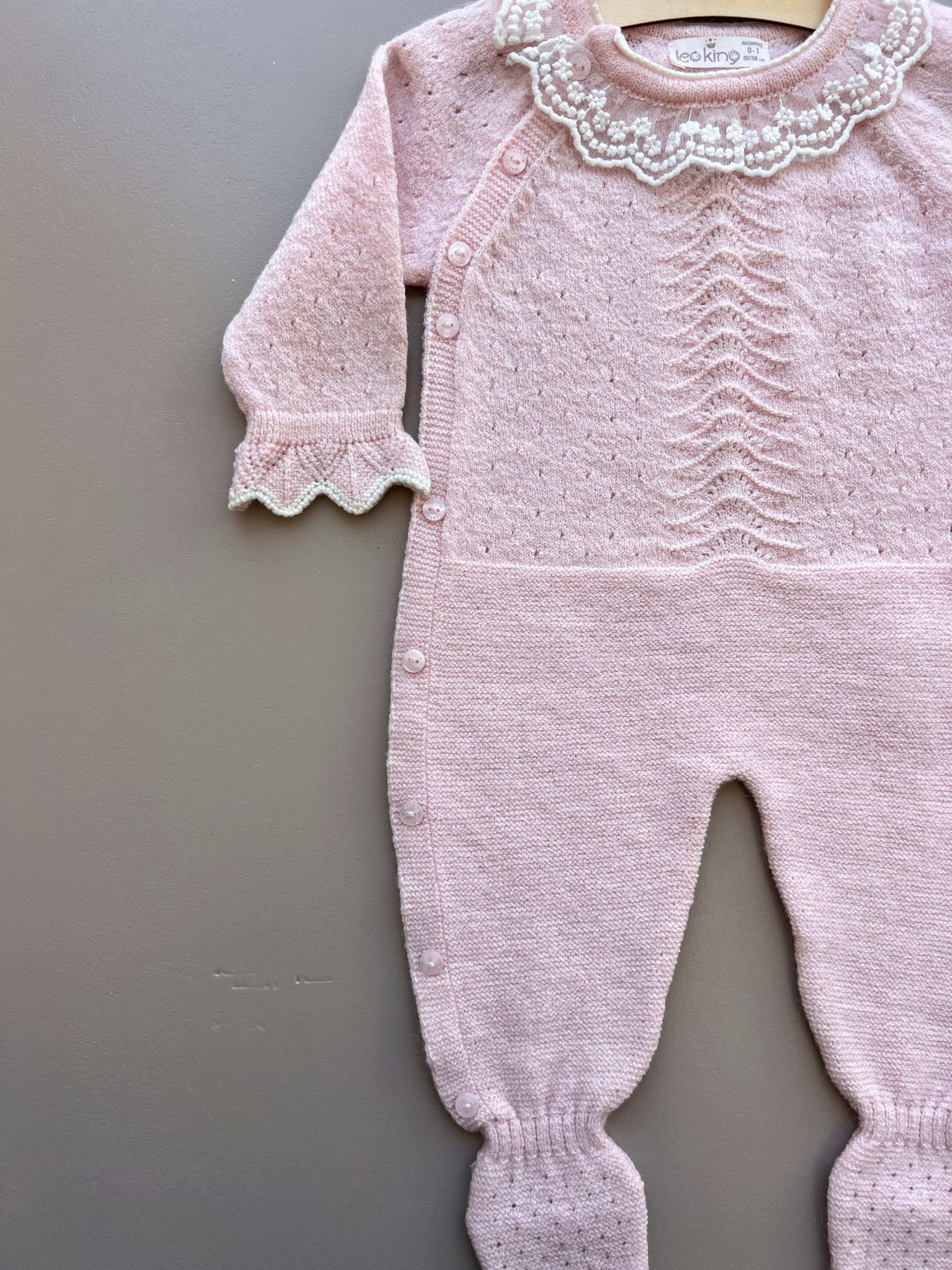 Pink/White Ruffle Natural Wool Overall
