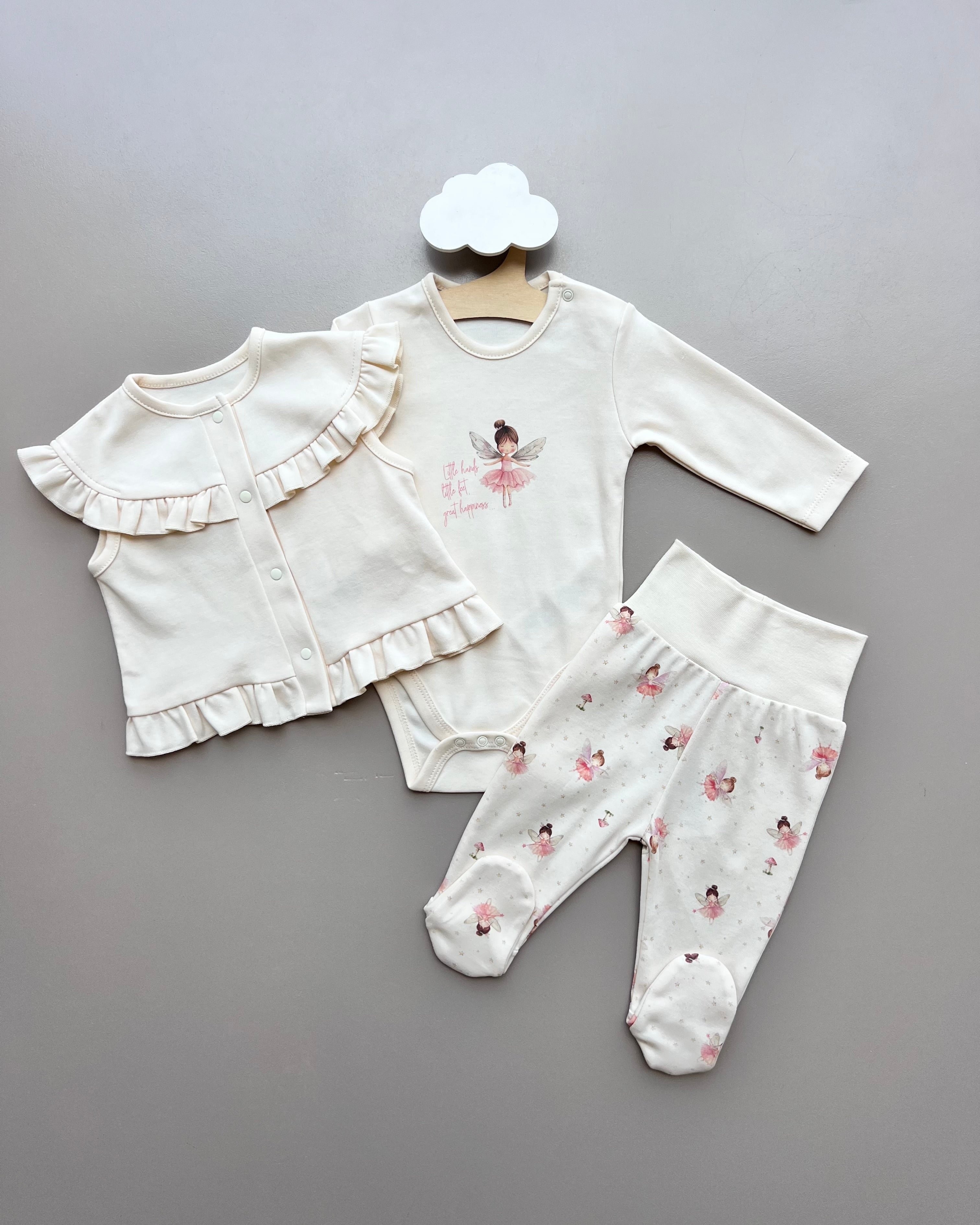 Beige & Pink GOTS™ Certified Organic Cotton Fly 3 Pcs Set