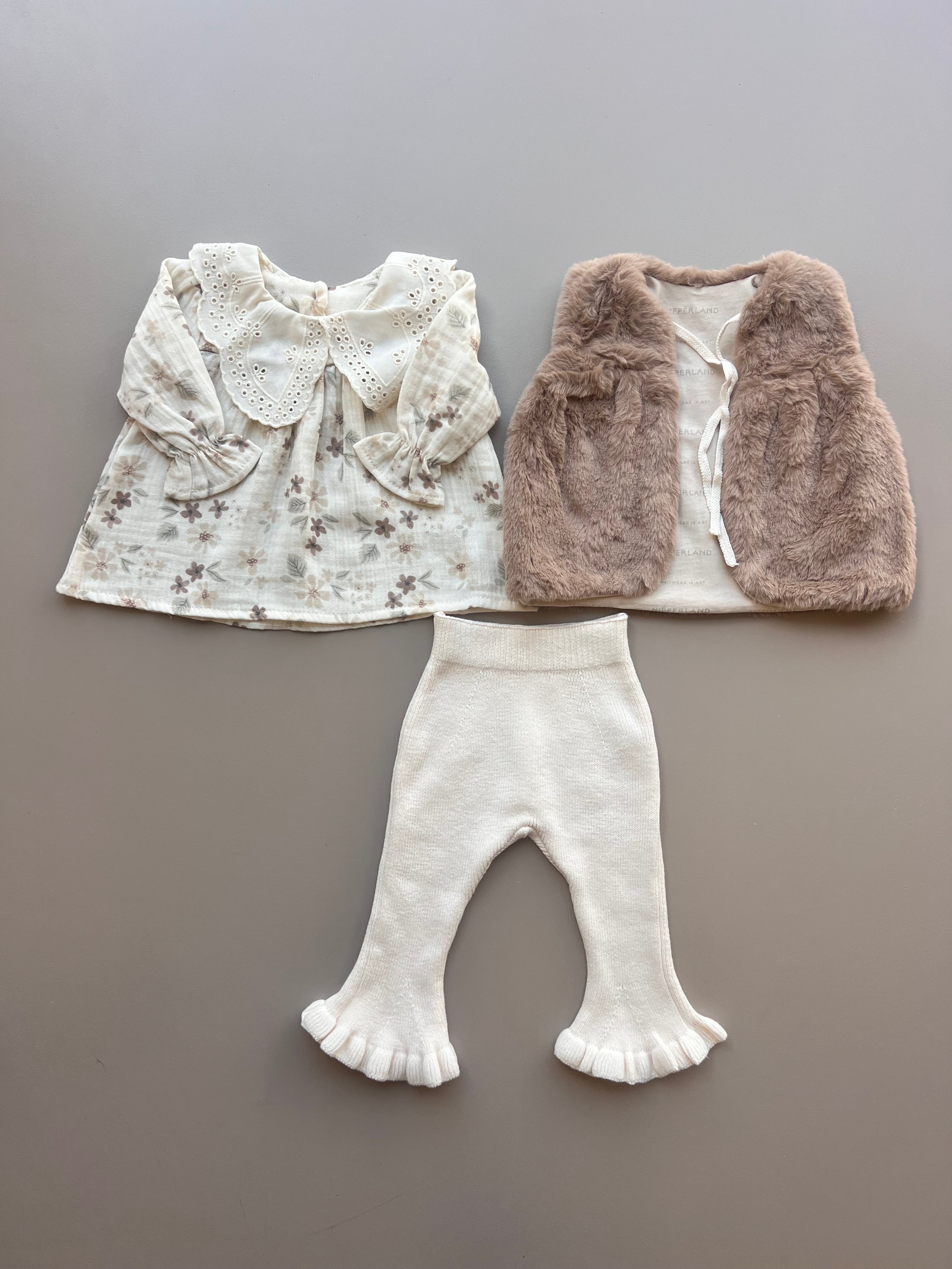 Flowers Fur Vest 3 Pcs Set