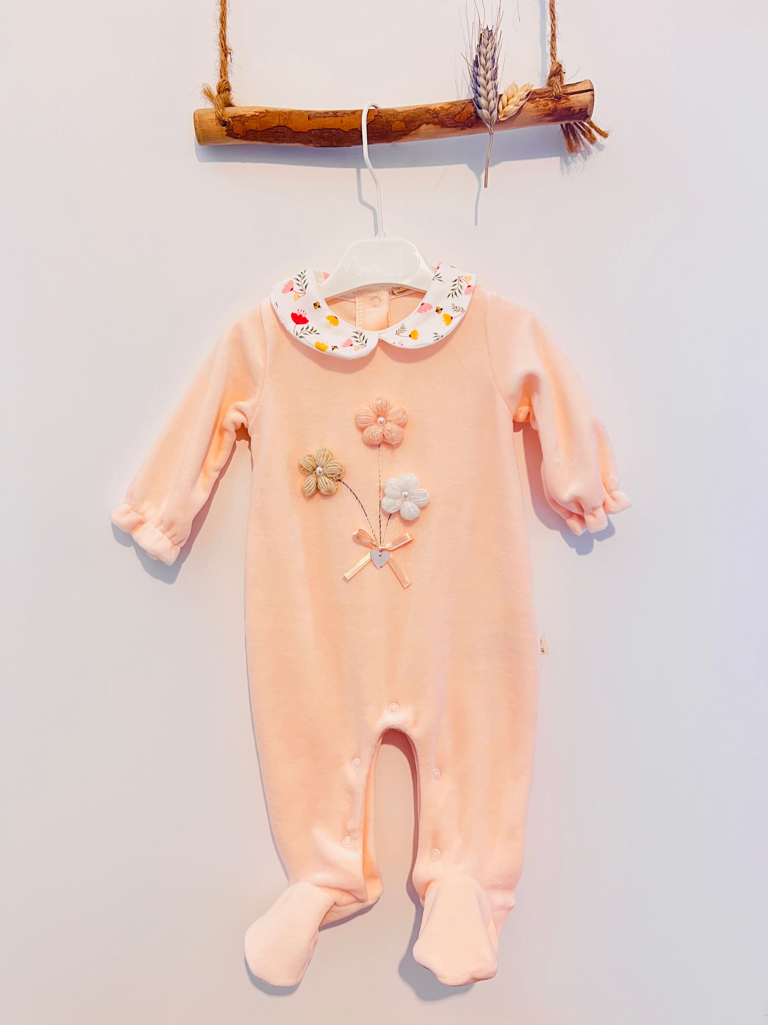 Flower Velvet Footed Overall