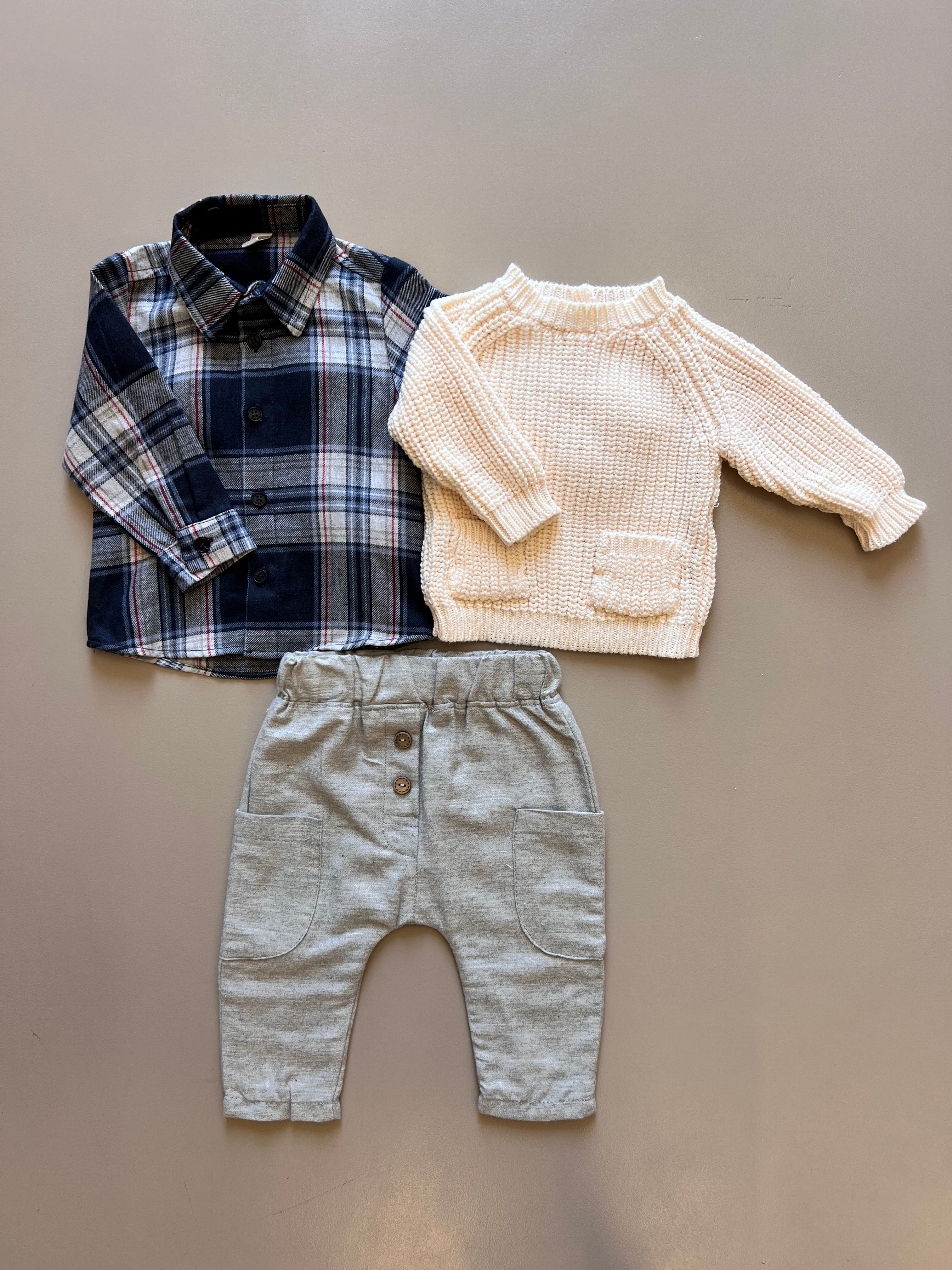 Off-White & Grey Sweater 3 Pcs Set