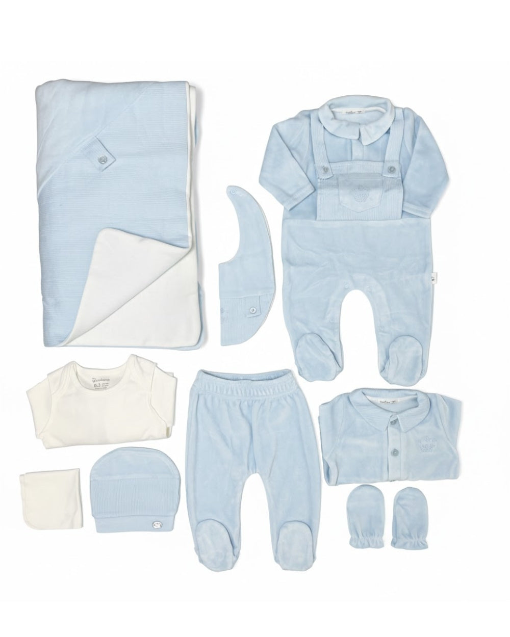 Blue Organic Cotton Long Sleeve Hospital Set 9 Pcs