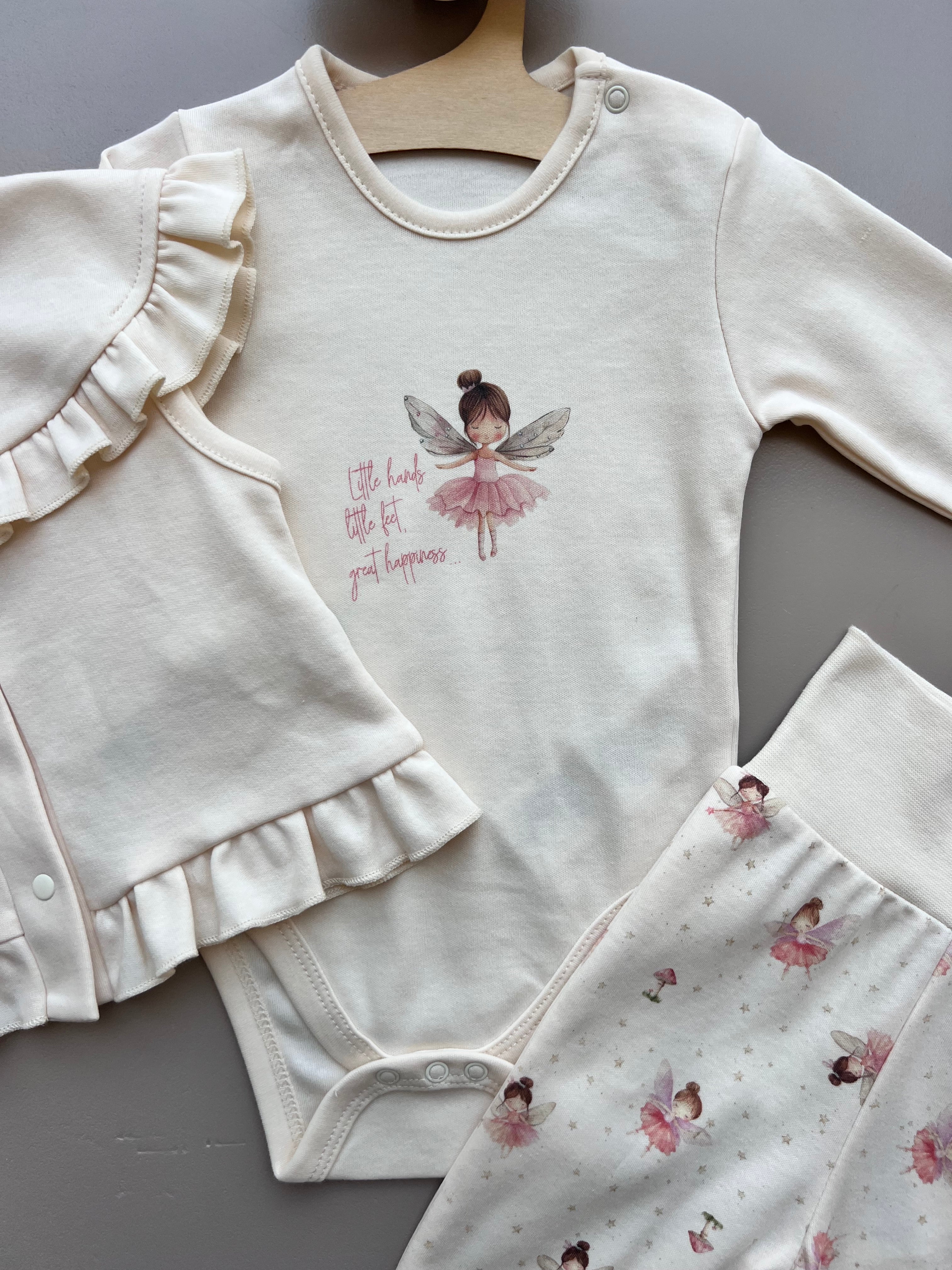 Beige & Pink GOTS™ Certified Organic Cotton Fly 3 Pcs Set