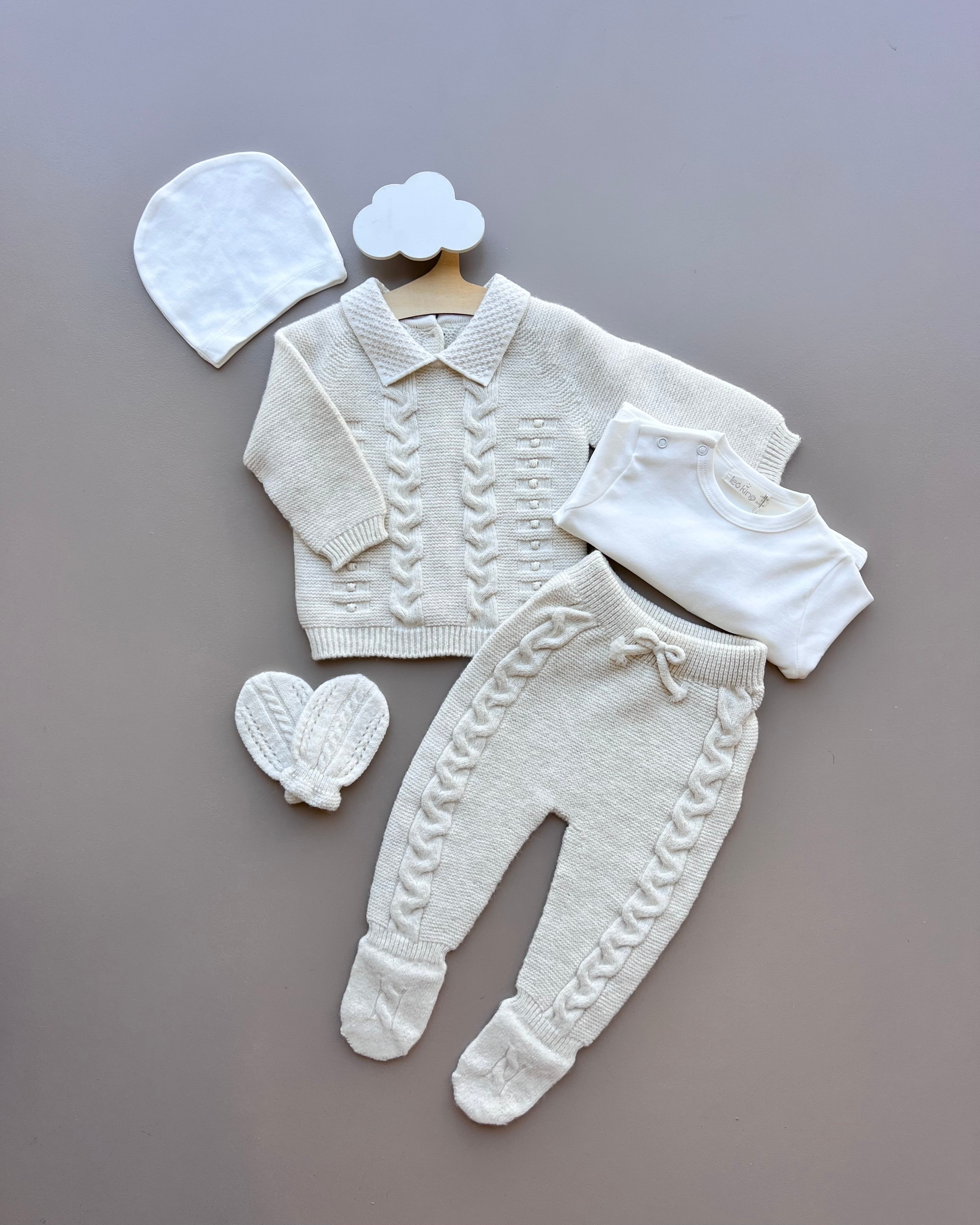 Off-White Merino Wool Polo Hospital Set 5 Pcs