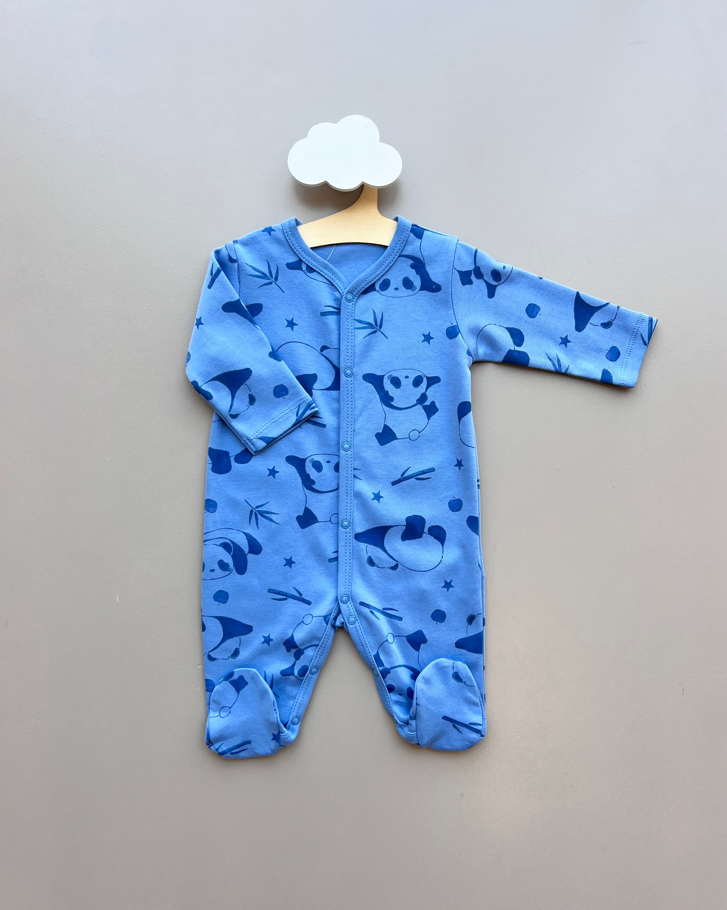 Blue GOTS™ Certified Organic Cotton Panda Long Sleeves Overall