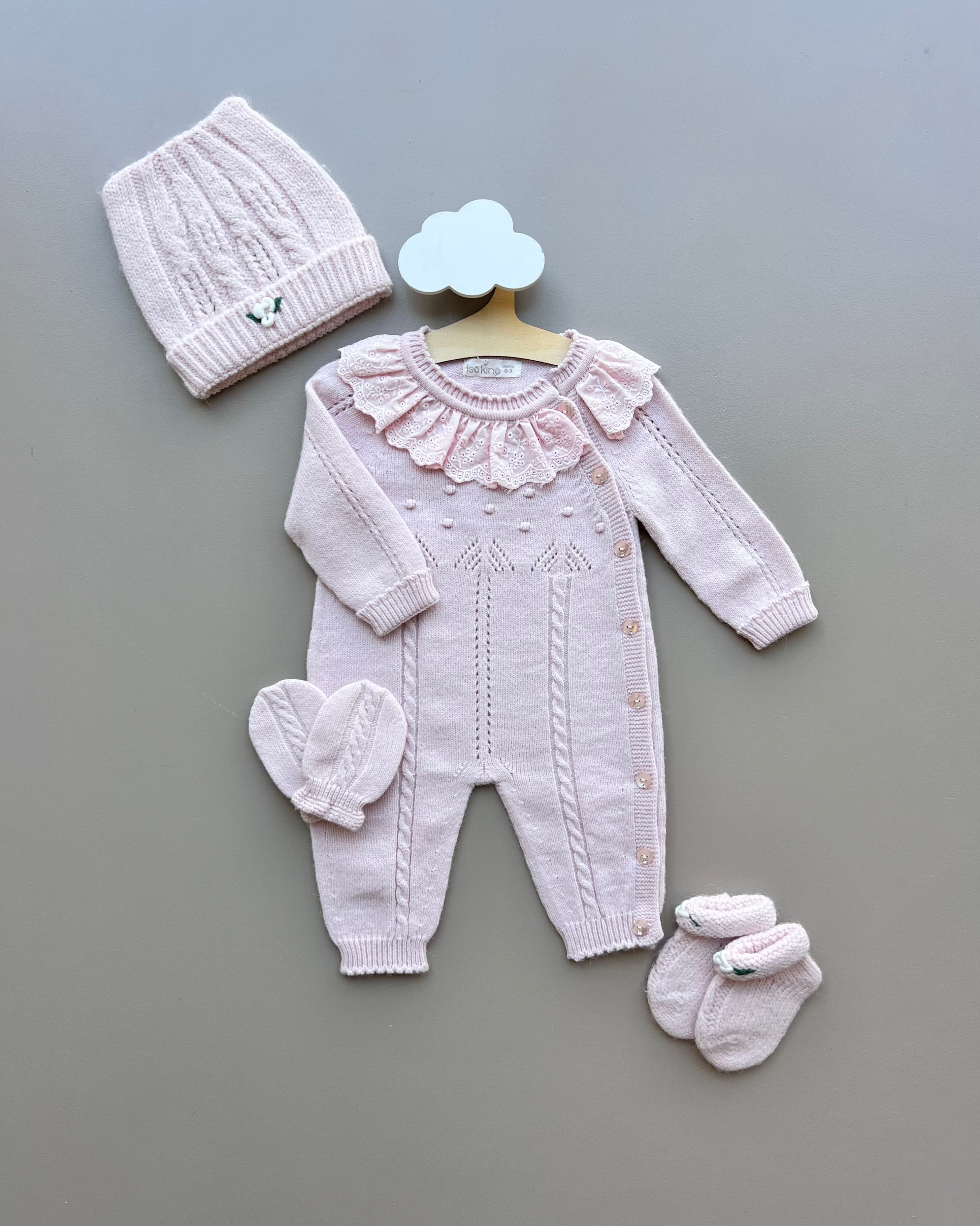 Plush Pink Merino Wool Ruffles Hospital Set 4 Pcs
