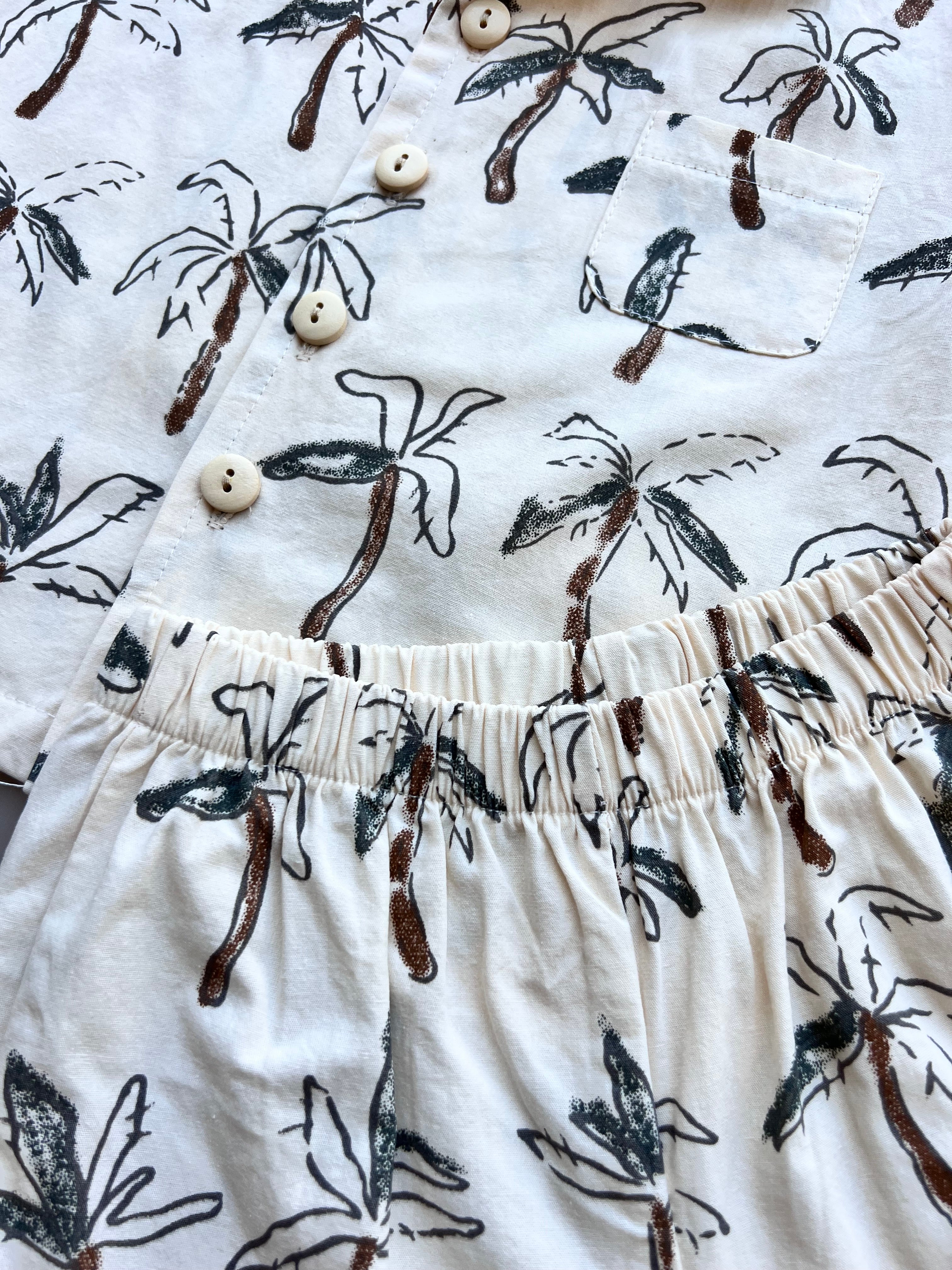 Ecru Hawaii Palms Polo 2Pcs Set