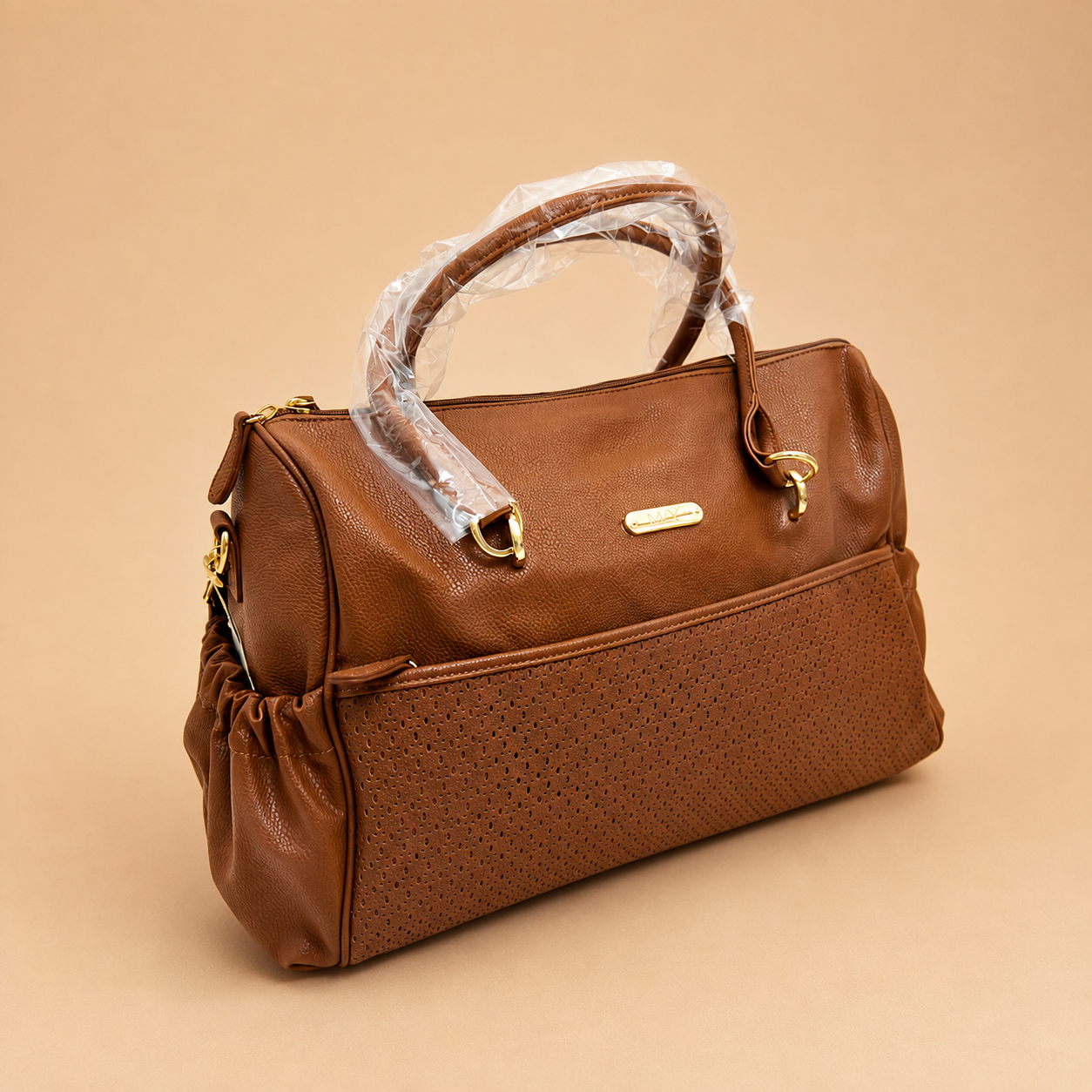 Camel Jumbo Leather Diaper Bag set of 4 Pieces