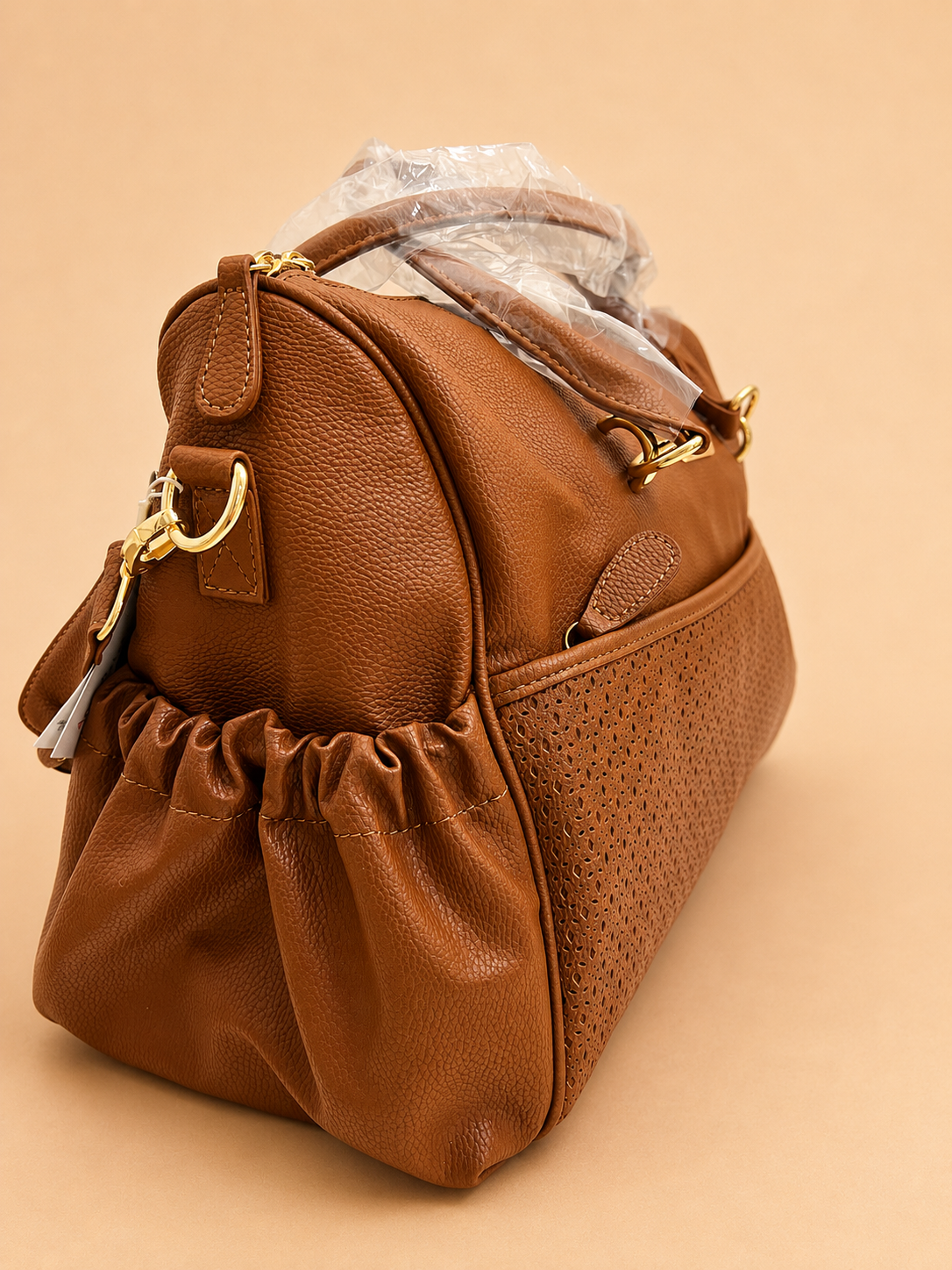 Camel Jumbo Leather Diaper Bag set of 4 Pieces