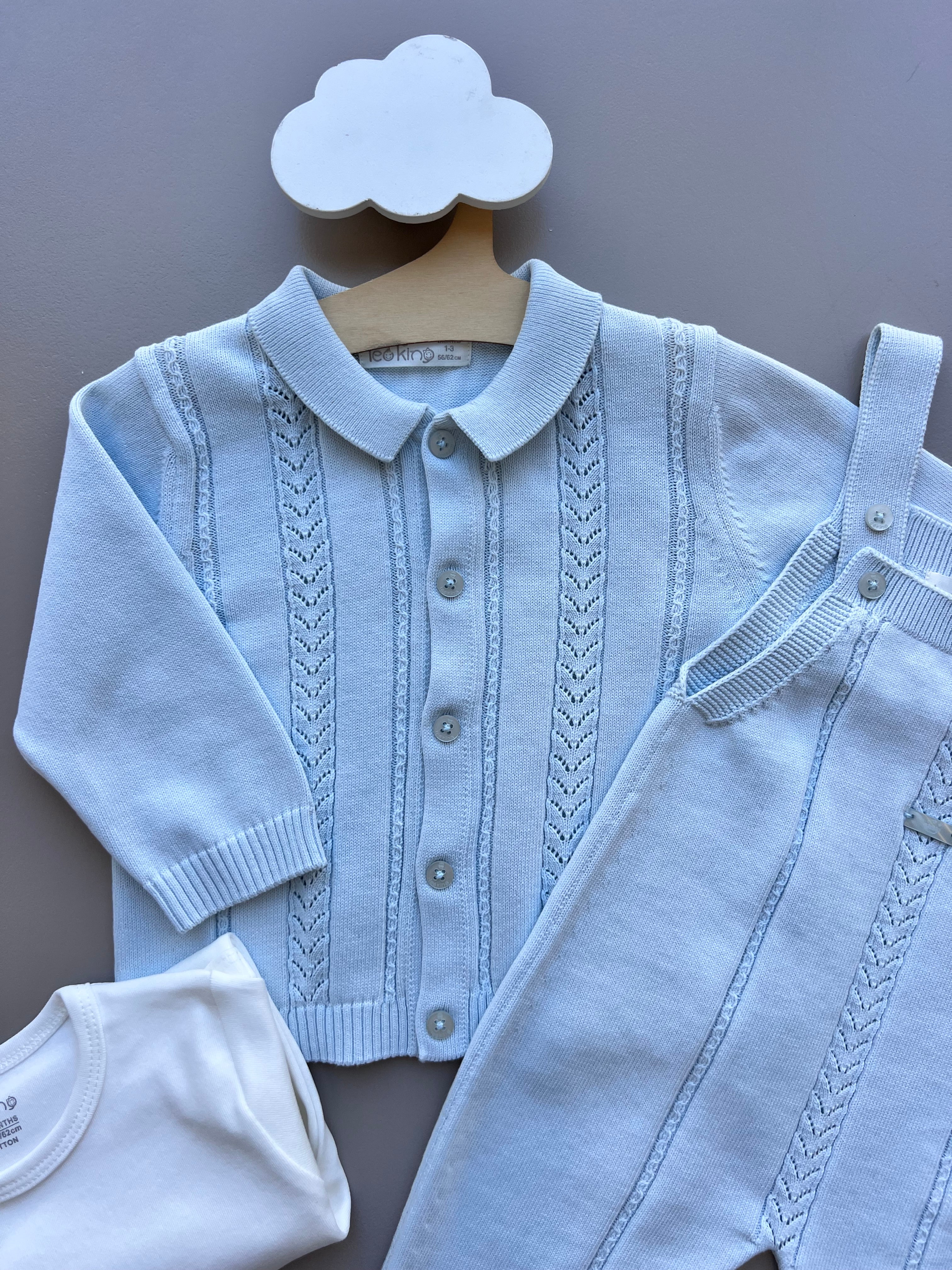 Blue Organic Cotton 3 Pcs Set Salopettes