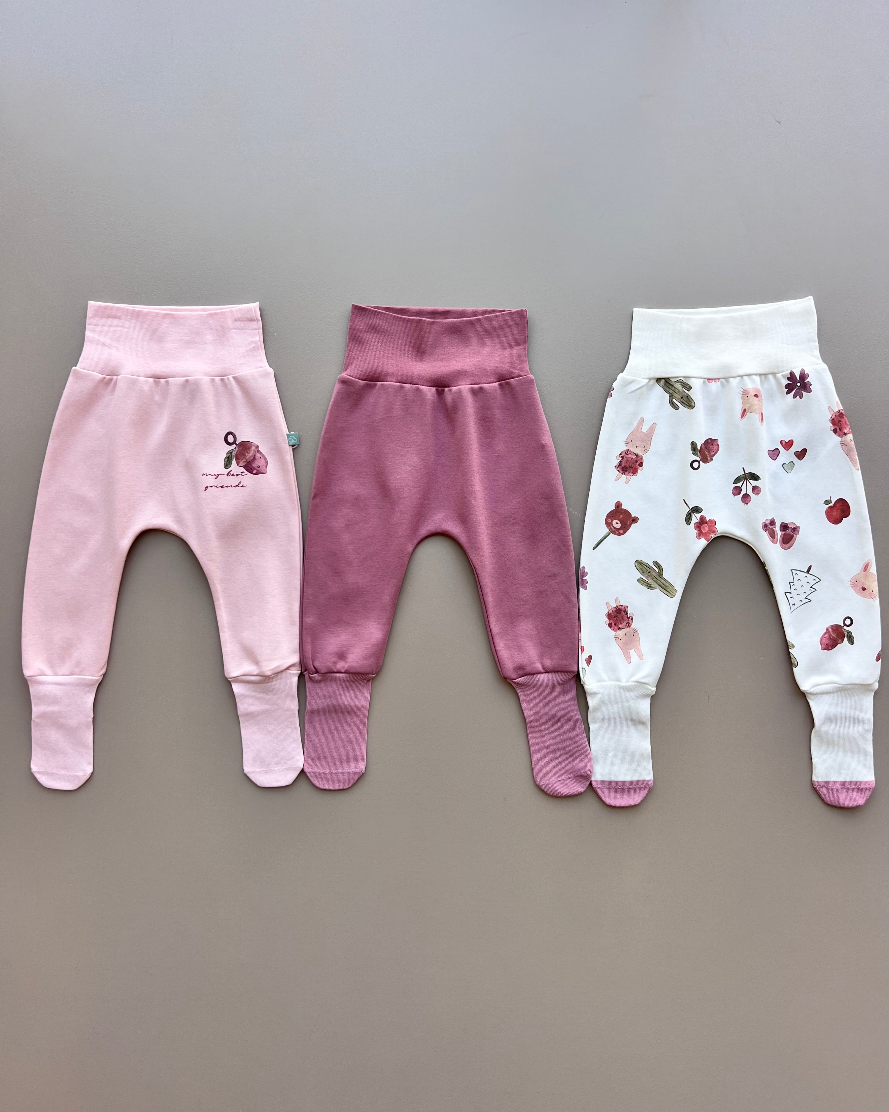 Pink & Purple GOTS™ Certified Organic Cotton Bunny Footed Pants 3 Pcs Set