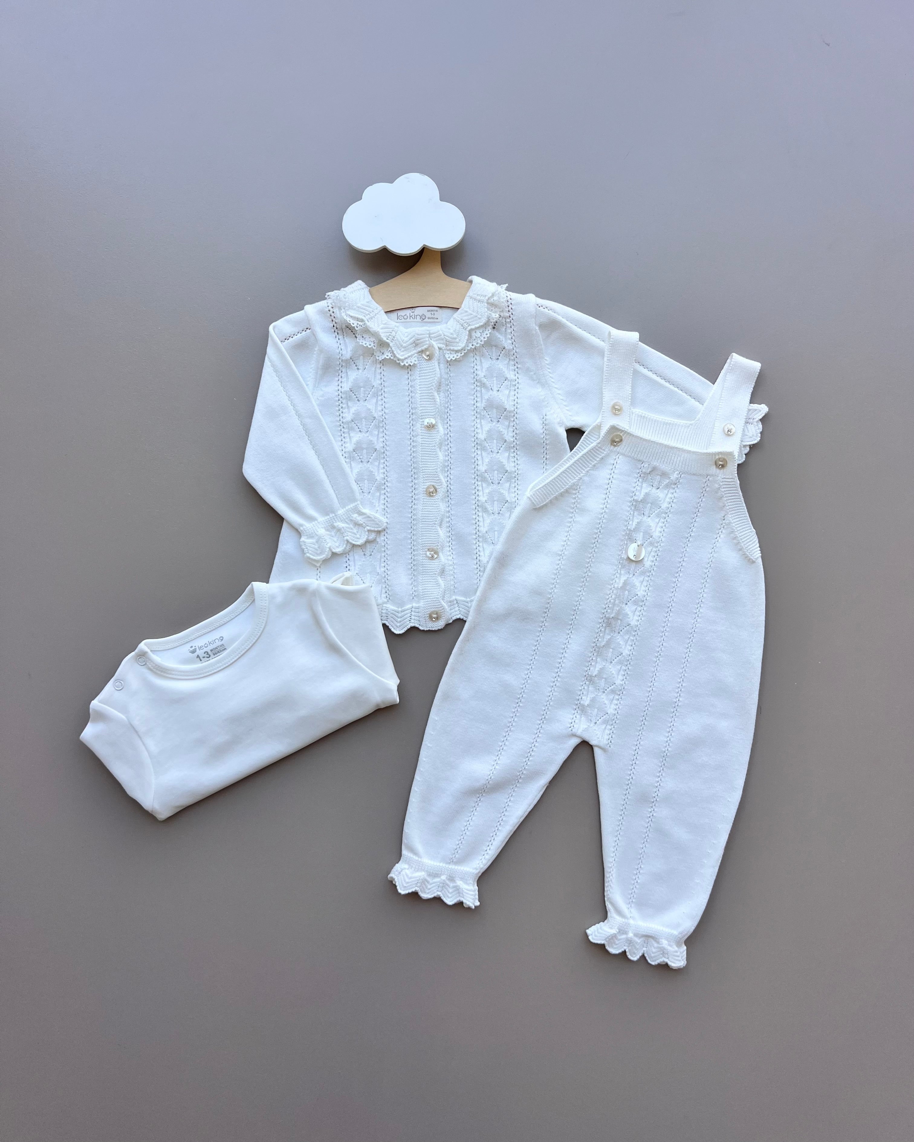 White Ruffles Organic Cotton 3 Pcs Set Salopettes