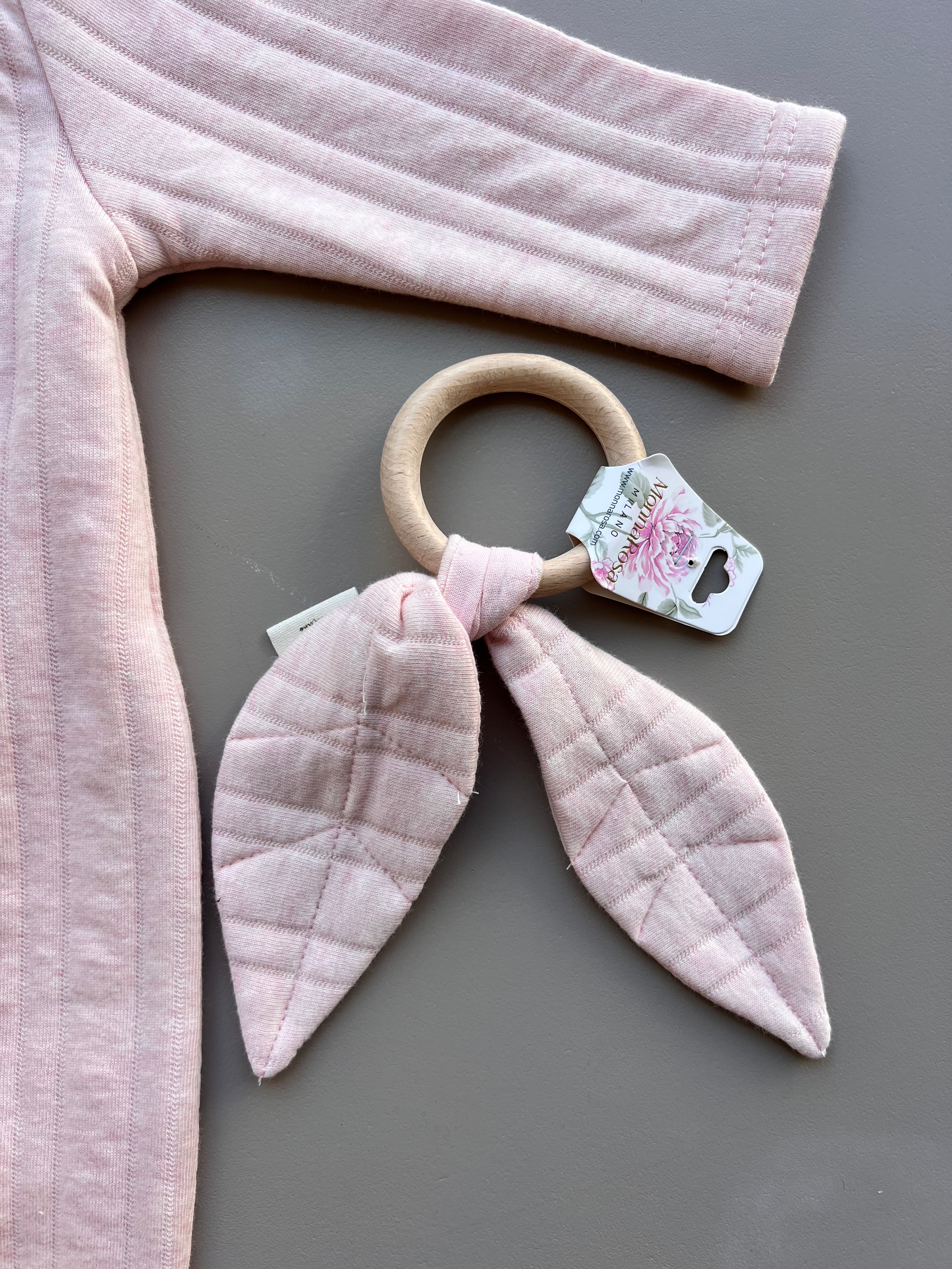 Cotton Long Sleeves Overall With Wooden Ring Teether