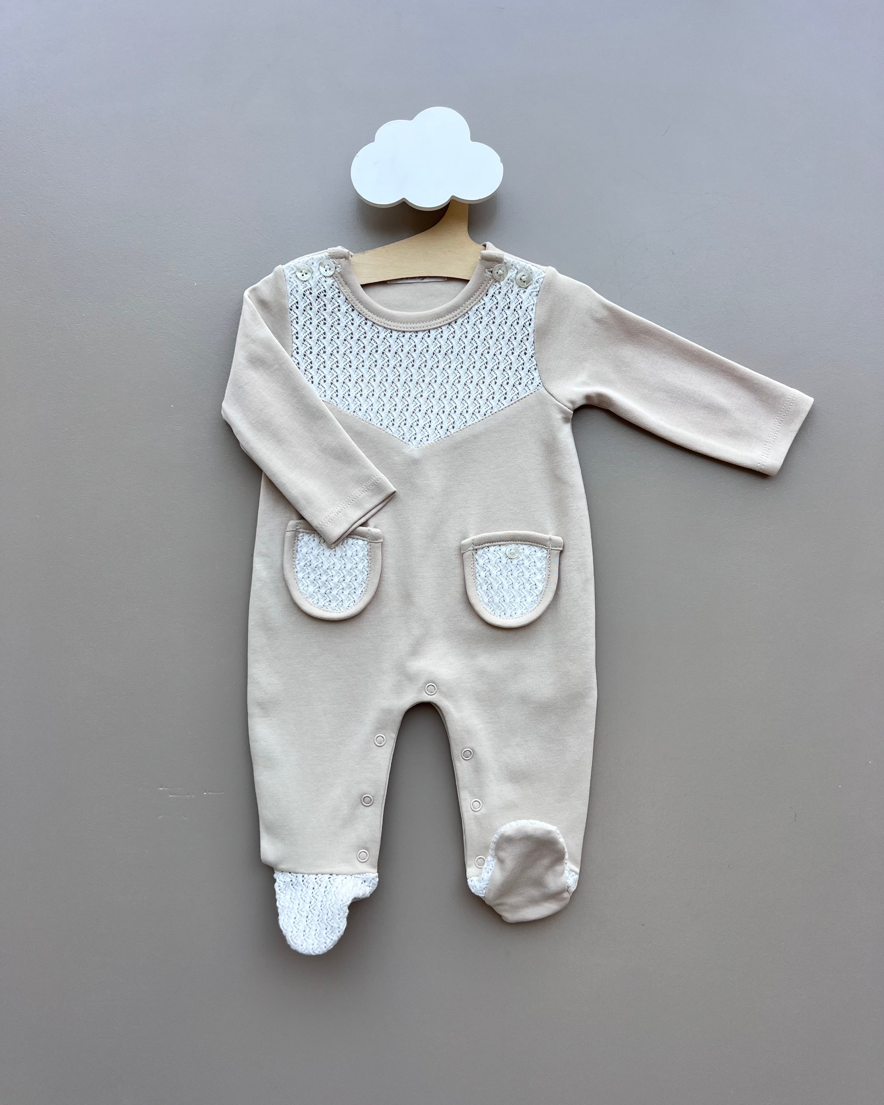 Beige And White Organic Cotton Overall