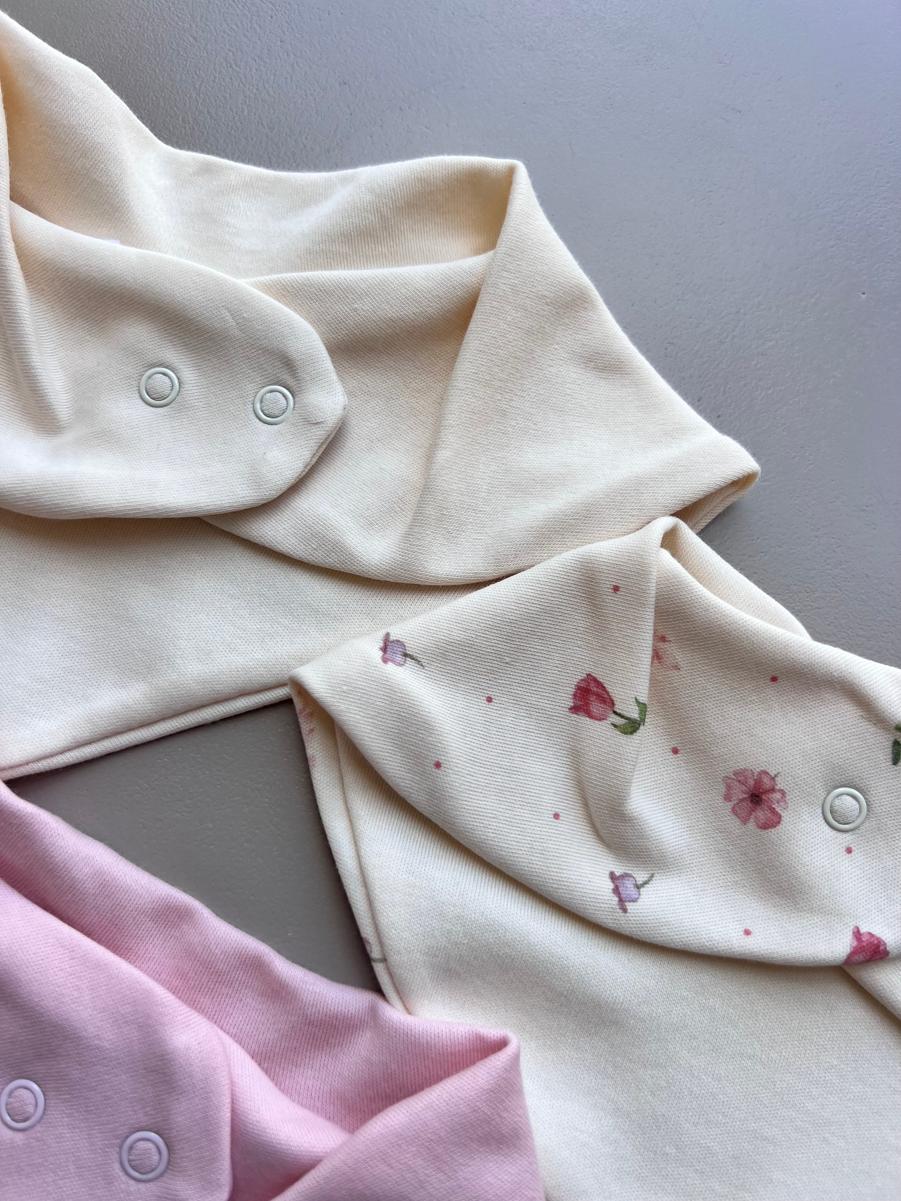 Beige & Pink GOTS™ Certified Organic Cotton Fly Bibs 3 Pcs