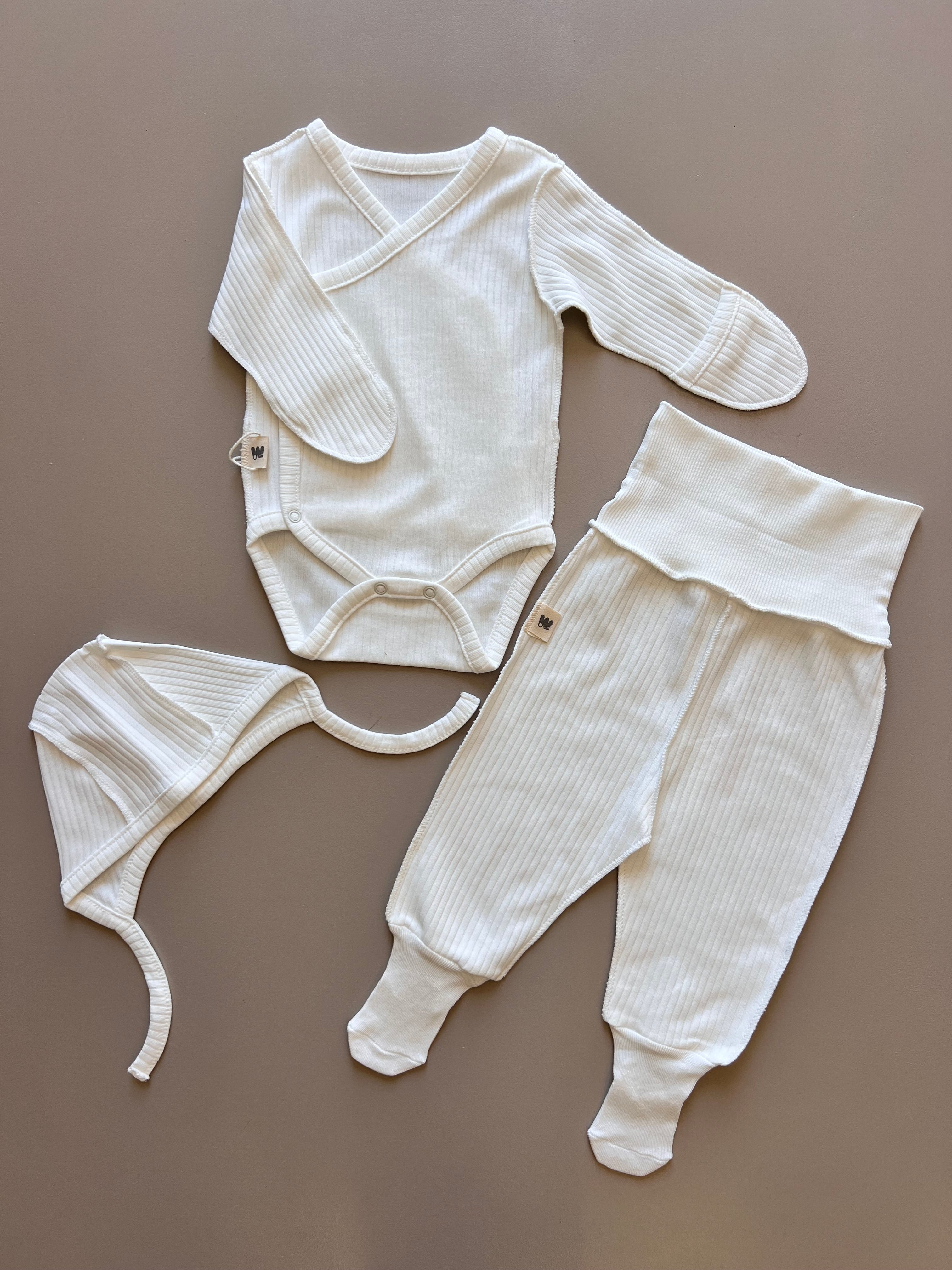 Off-White Ribbed 3 Pcs Basic Set