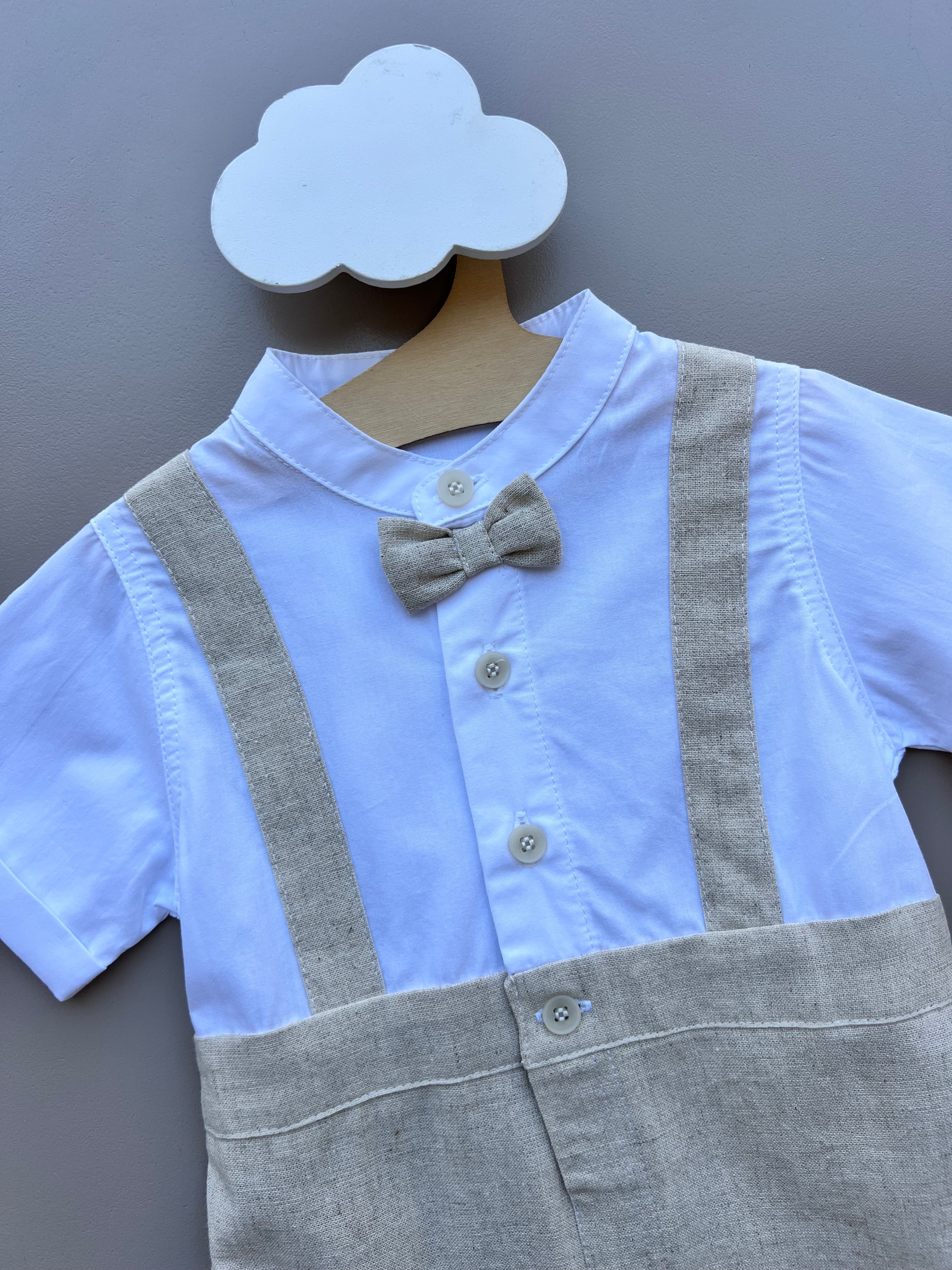 Beige & White Short Salopette
