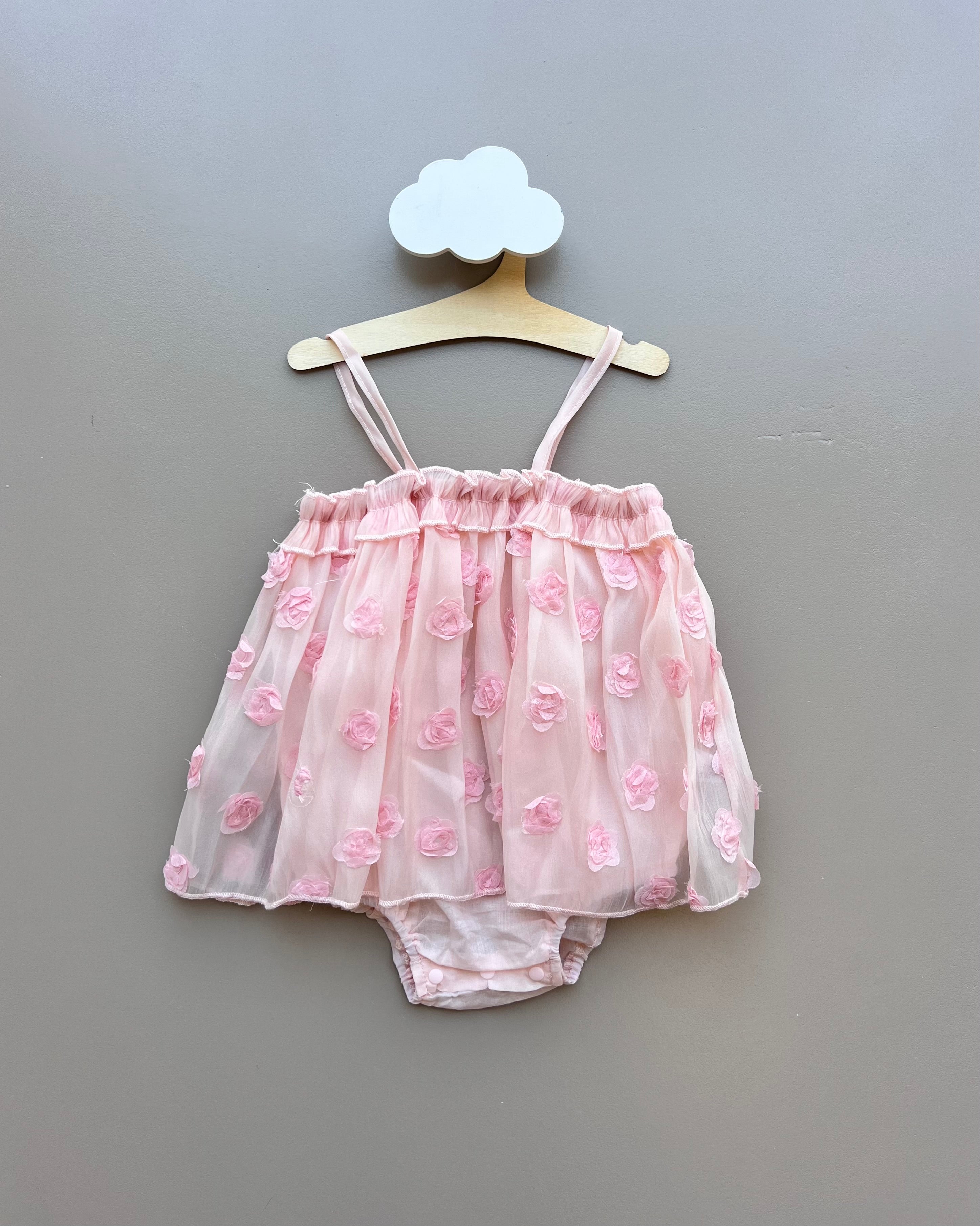 Powder Pink Embroidered Flowers Romper