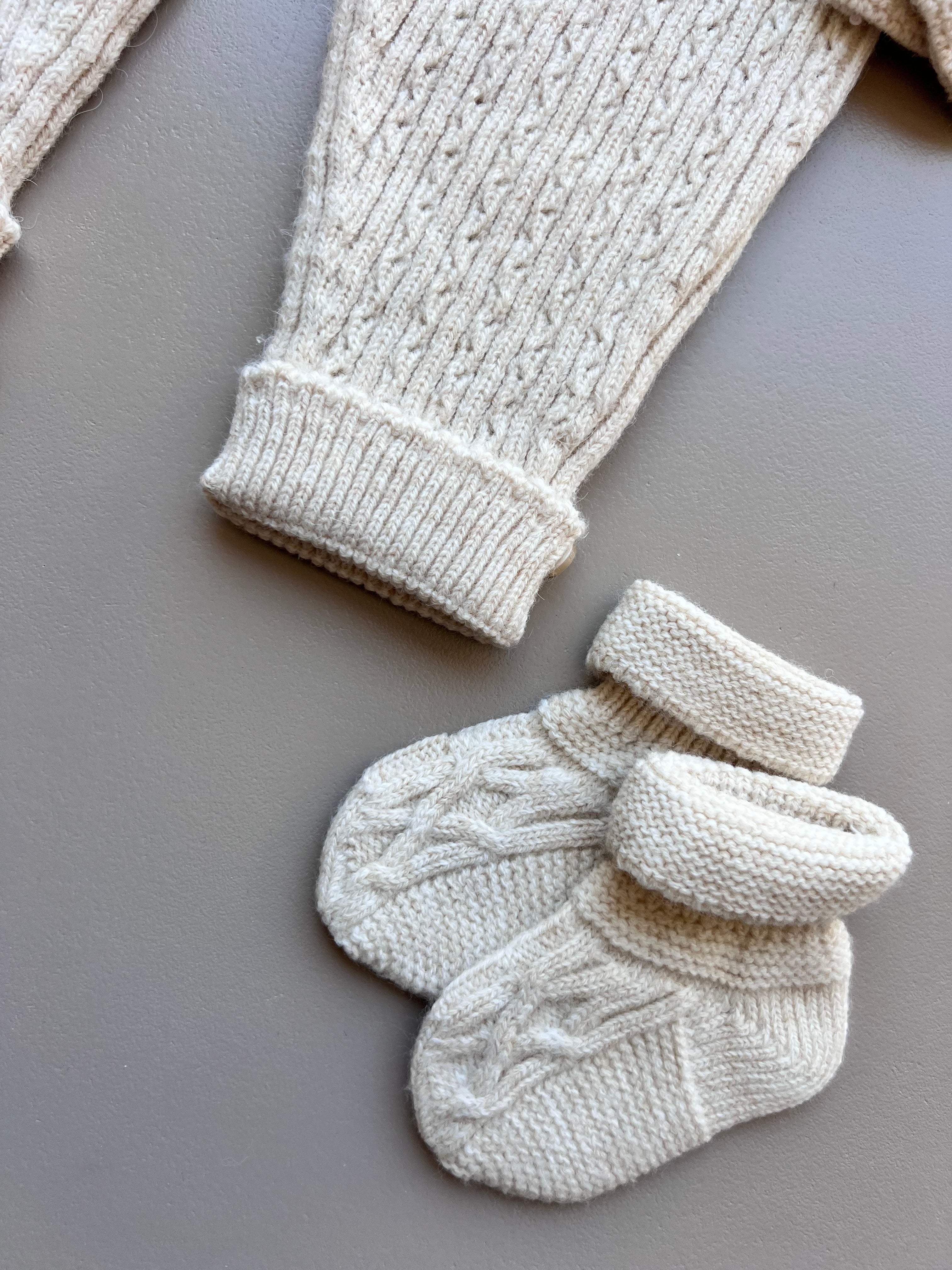 Beige Merino Wool Ruffles Hospital Set 5 Pcs