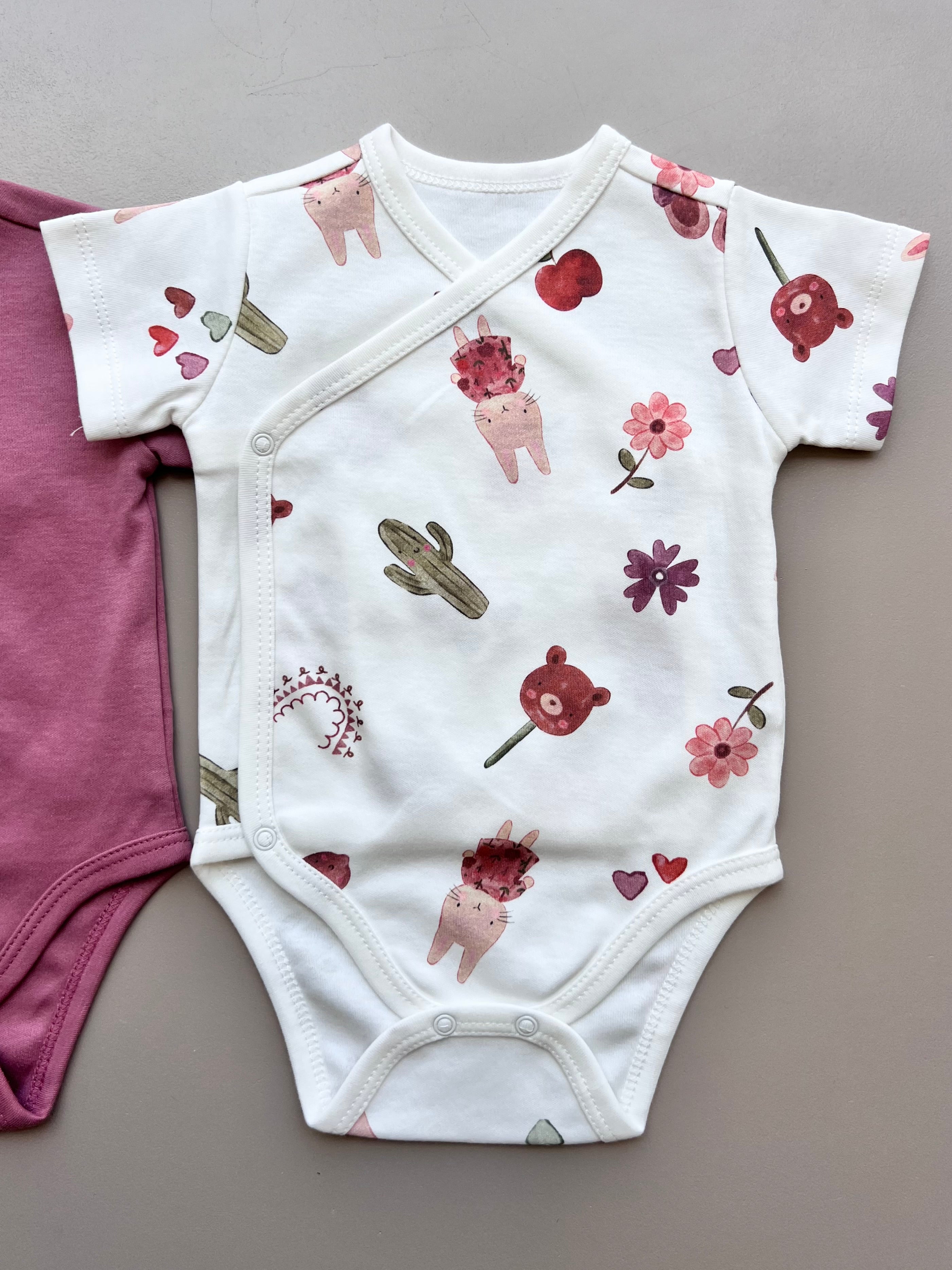 Pink & Purple GOTS™ Certified Organic Cotton Bunny Double Breasted Body 3 Pcs Set