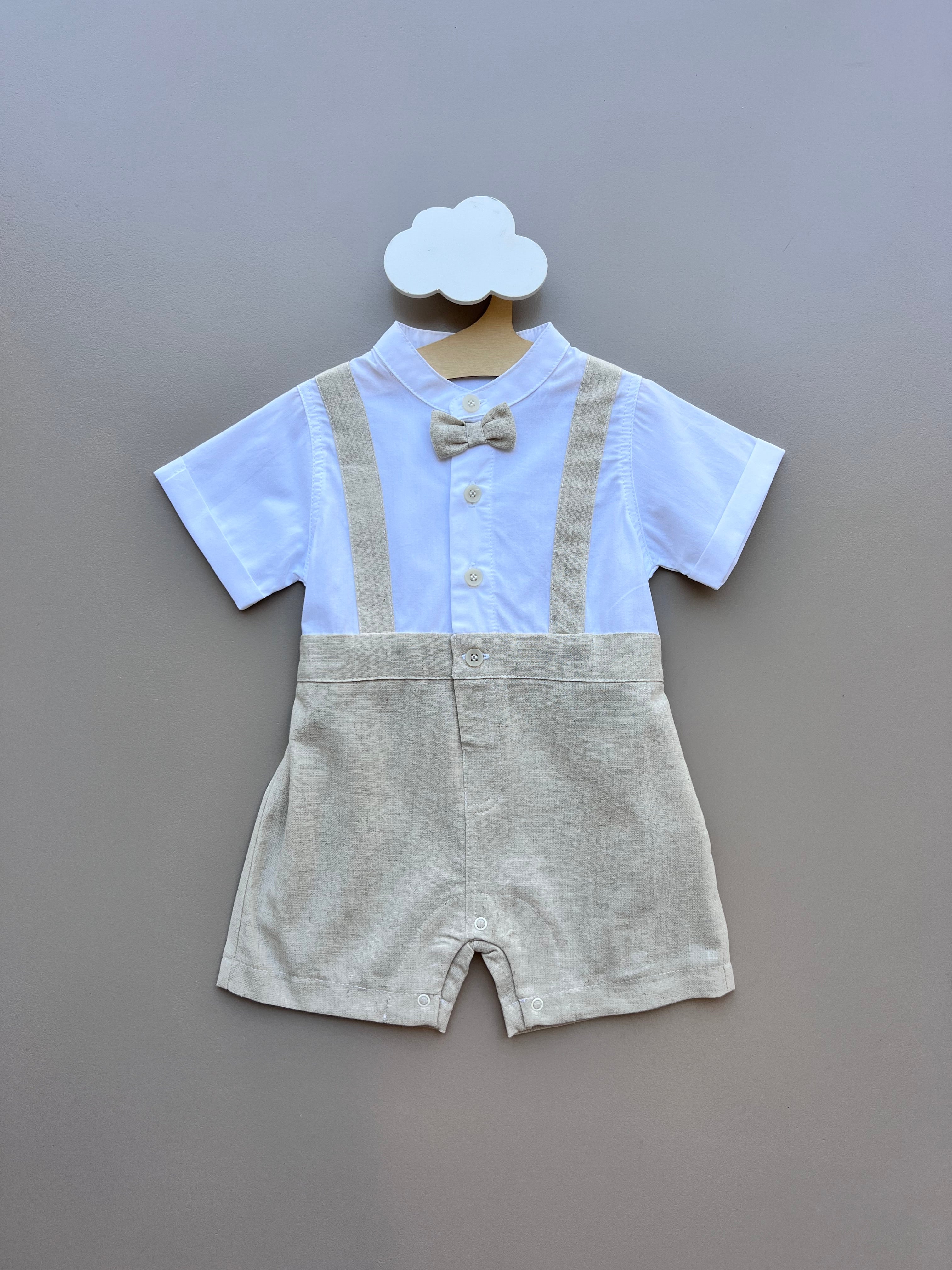 Beige & White Short Salopette
